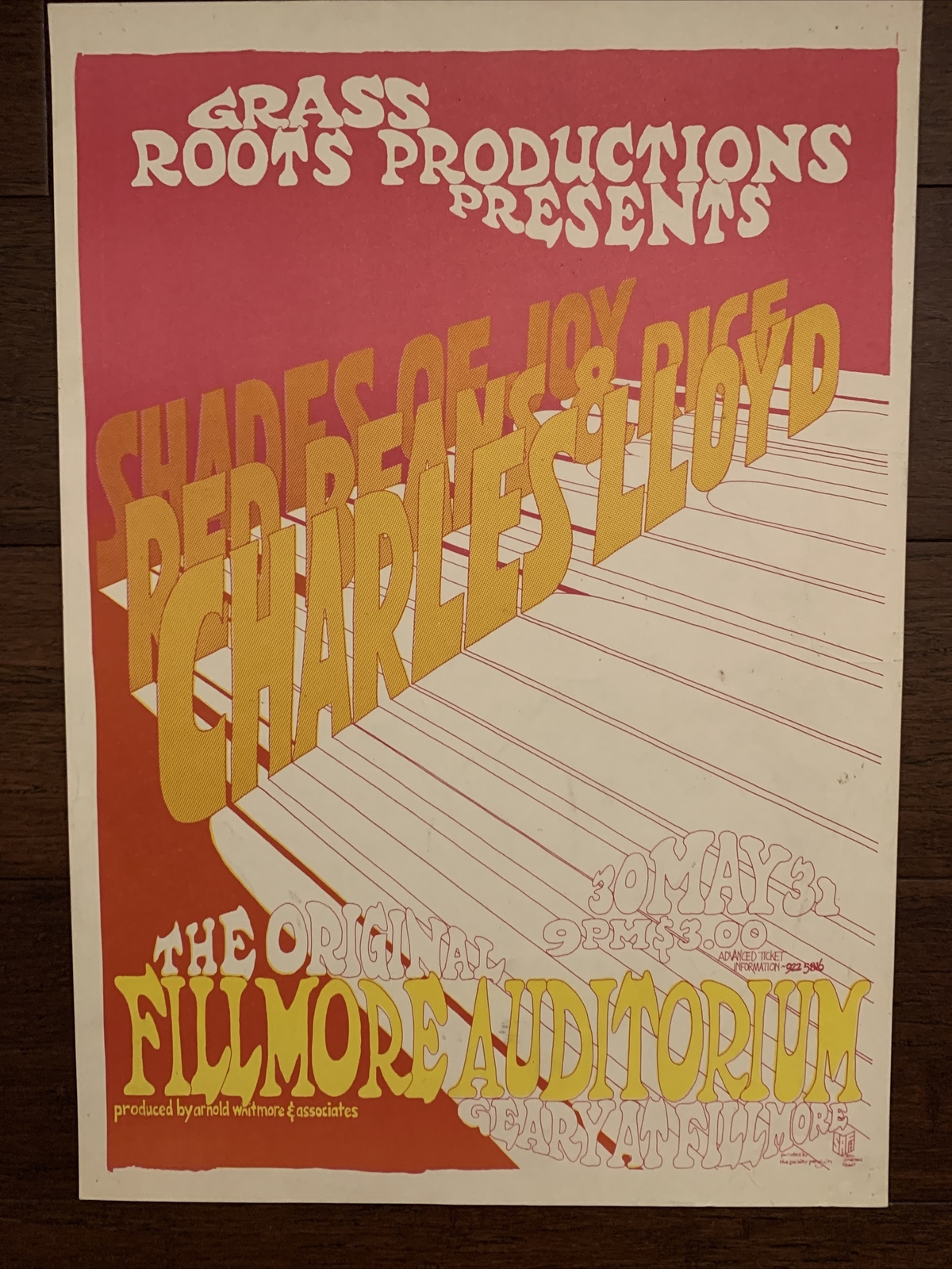 Grass Roots Production Presents CHARLES LLOYD FILLMORE CONCERT POSTER, 1969