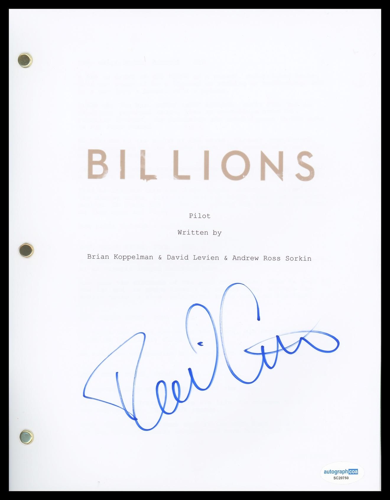 David Costabile “Billions” AUTOGRAPH Signed Complete Pilot Episode Script ACOA