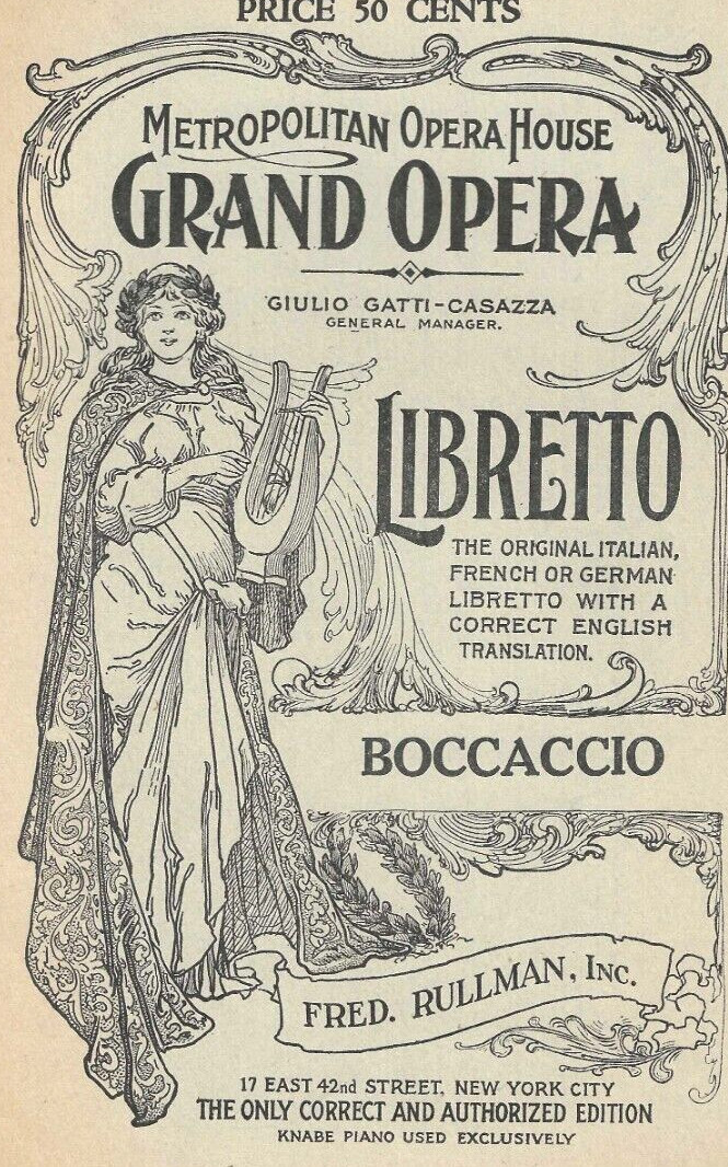 Metropolitan Opera House Grand Opera Libretto PAGLIACCI 30 Cents RULLMAN G