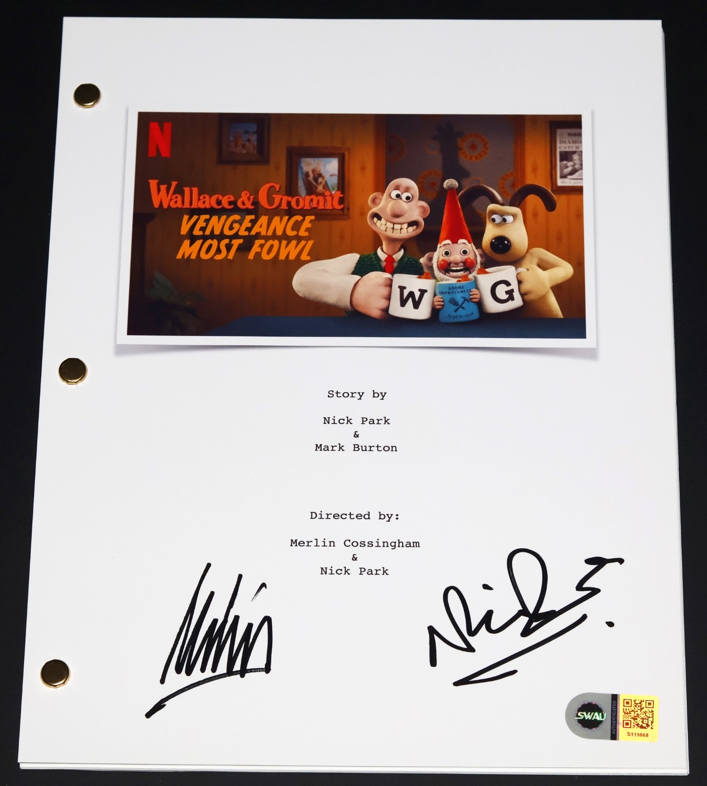 NICK PARK & MERLIN Signed WALLACE & GROMIT Full MOVIE SCRIPT + SWAU COA