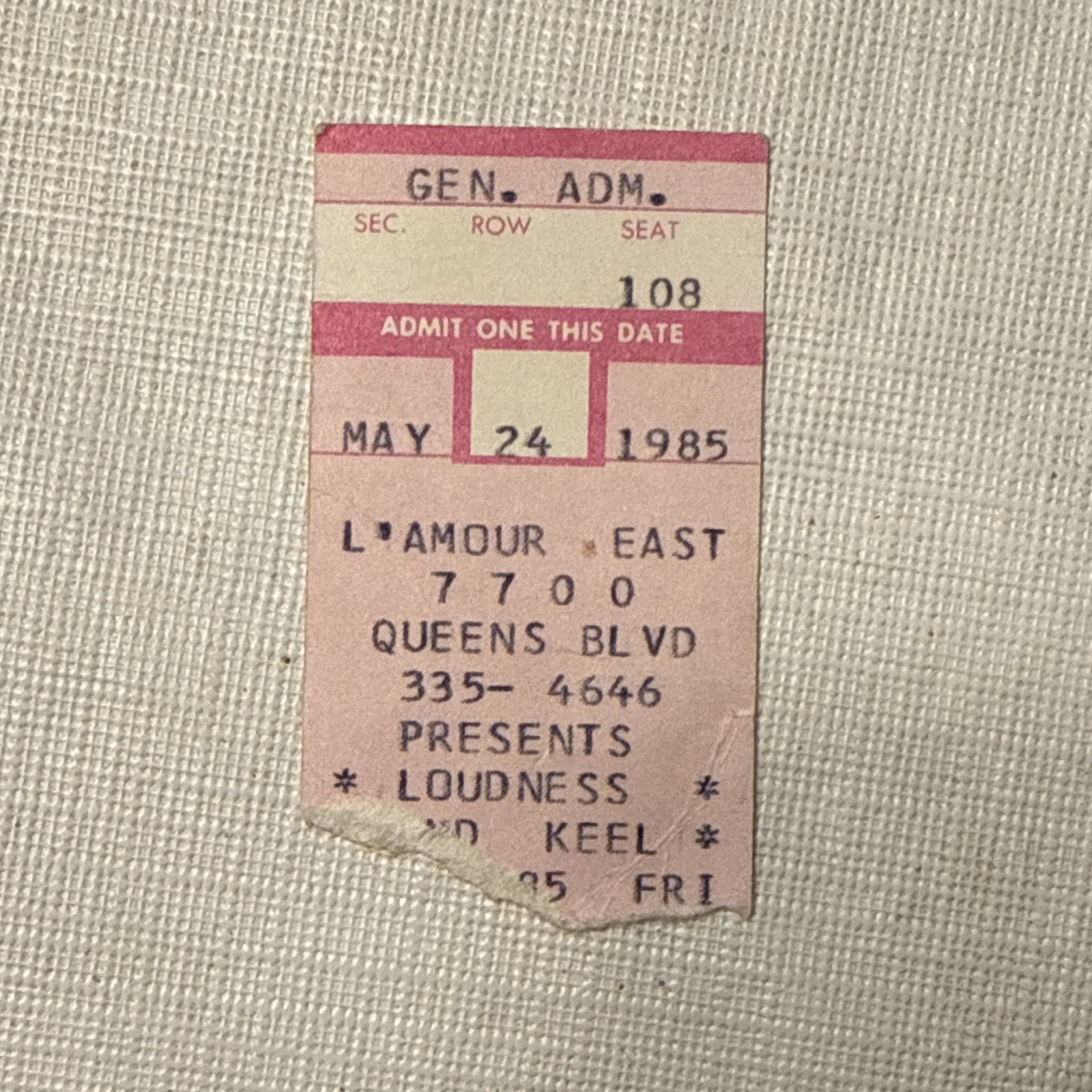 May 24 1985 L’Amour East Queens Blvd Concert Ticket Stub – Loudness Keel