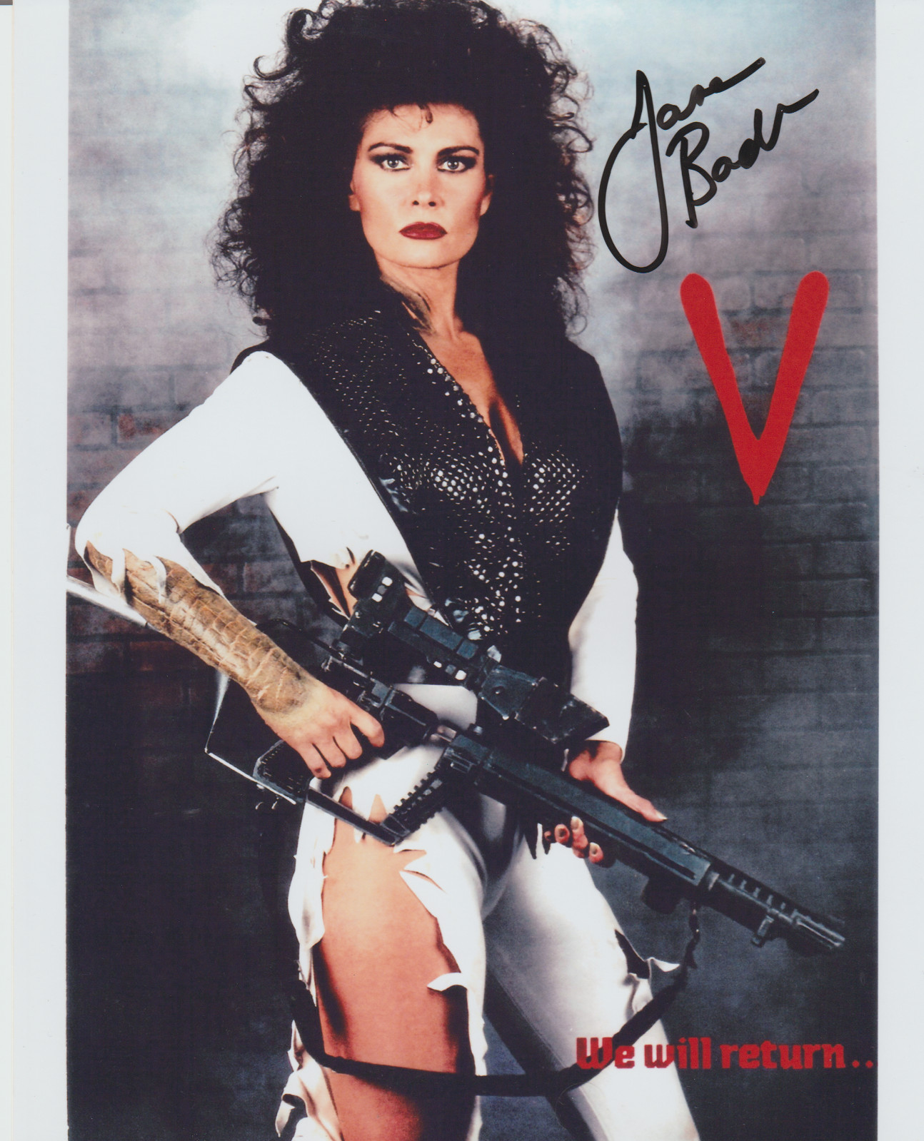 JANE BADLER V SIGNED 8X10 COLOR PHOTO AUTOGRAPH SCI-FI TV DIANA 1984