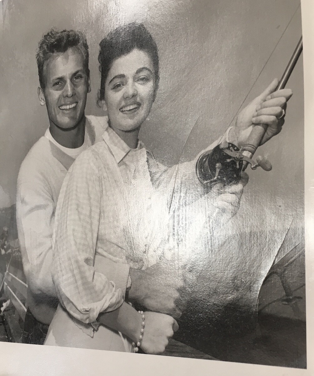 TAB HUNTER & UNIDENTIFIED ACTRESS fishing pole ORIG PHOTO by Bob Beerman STAMPED