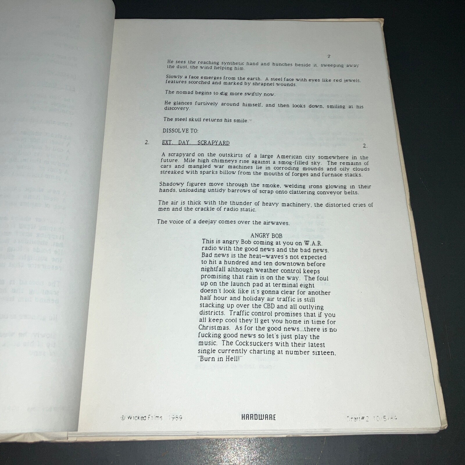 HARDWARE (1989) Richard Stanley Cult Sci-Fi Agency Draft Script COA