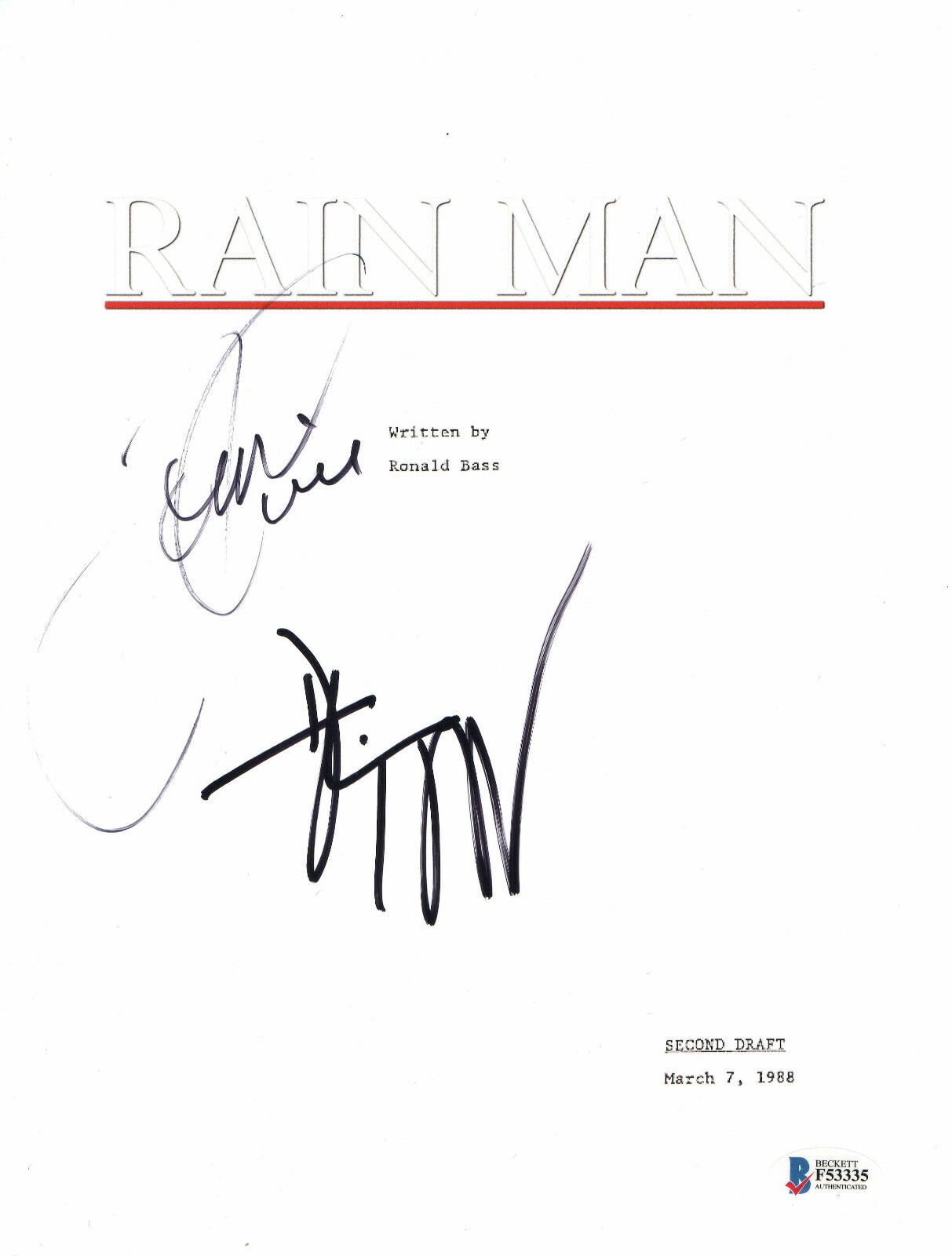 TOM CRUISE DUSTIN HOFFMAN SIGNED AUTOGRAPH RAIN MAN FULL SCRIPT BECKETT BAS
