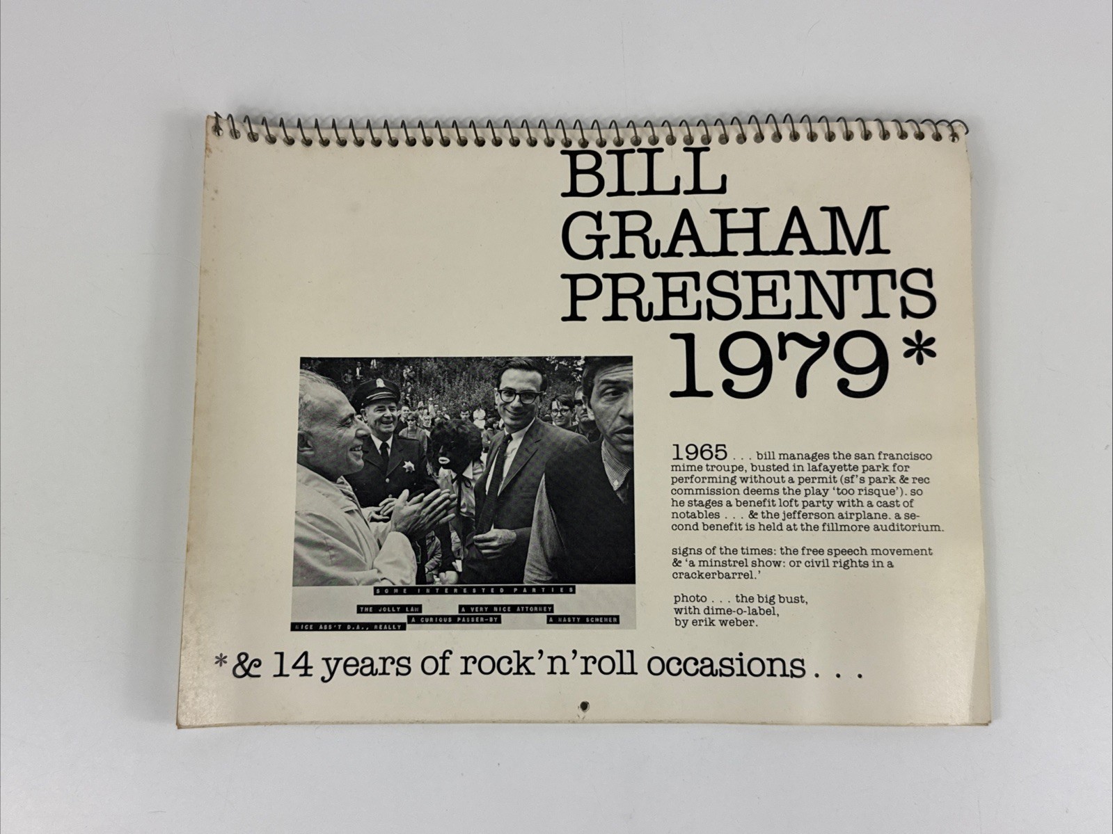 Vintage BILL GRAHAM Presents 1979 Calendar Janis Joplin Rolling Stones Fillmore
