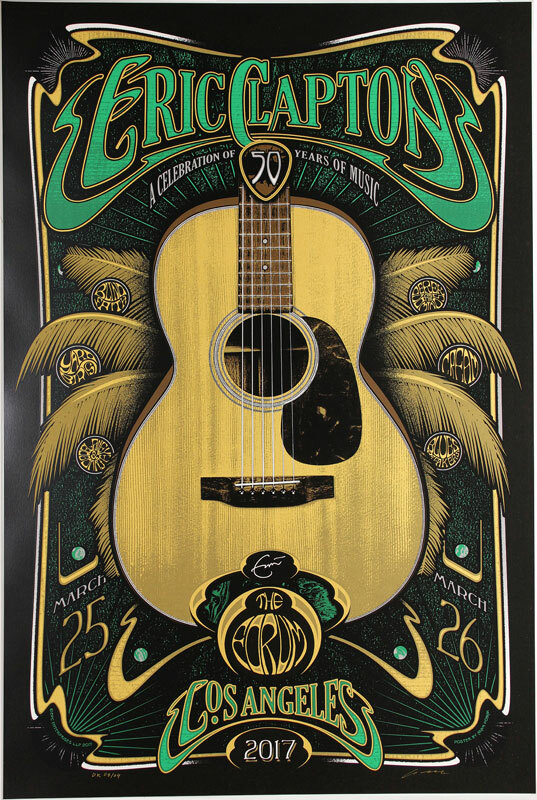 Eric Clapton 2017 50th Anniversary LA Forum Poster s/n Adam Pobiak gold paper