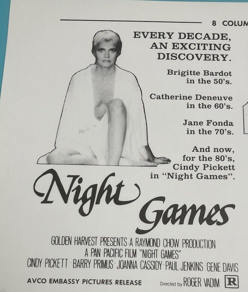 NIGHT GAMES Movie Mini Ad Sheet Vintage Promo Advertising Poster Clip Art