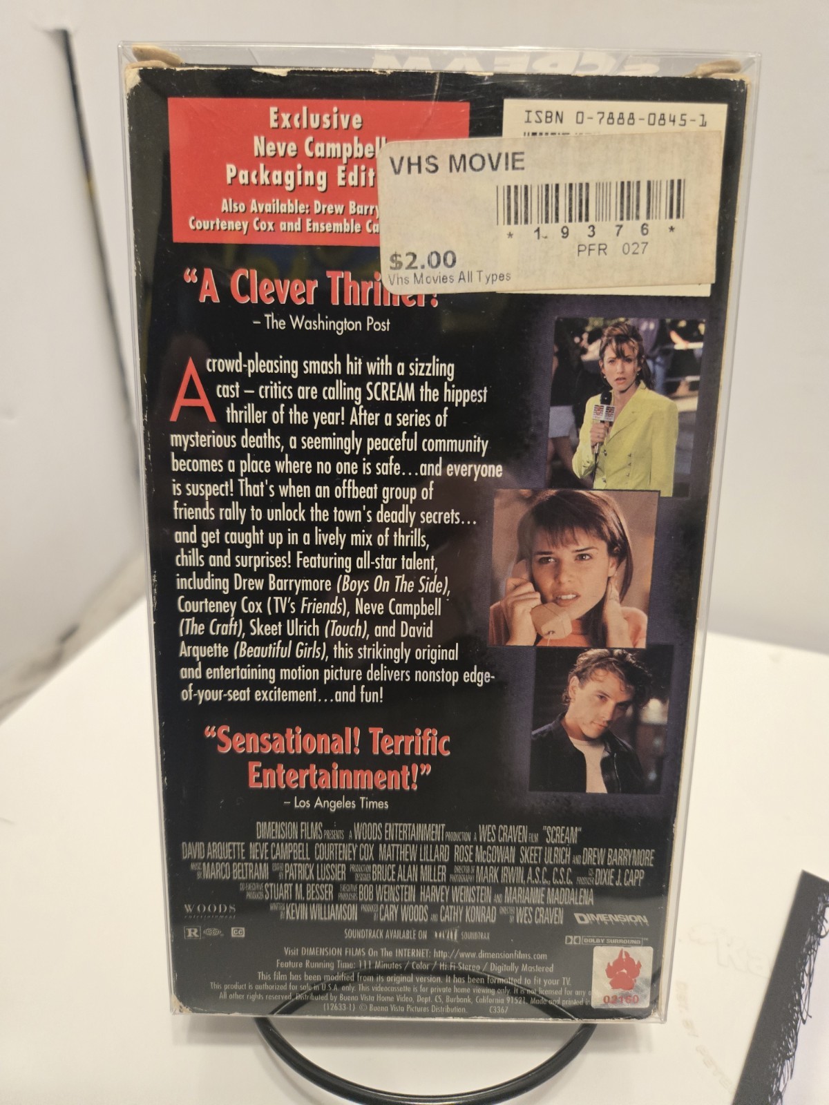 Scream 1996 VHS Dual Signed Arquette Kennedy AUTO COA Rare Neve Eyes Cover