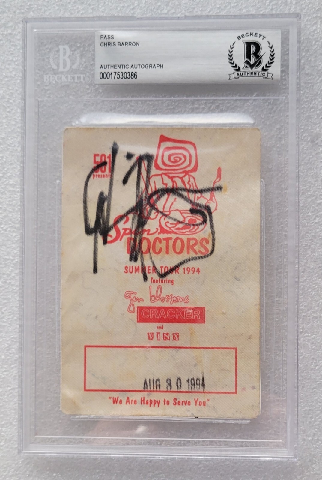 CHRIS BARRON SIGNED BECKETT BAS BGS COA AUTOGRAPHED SLABBED SPIN DOCTORS 1994
