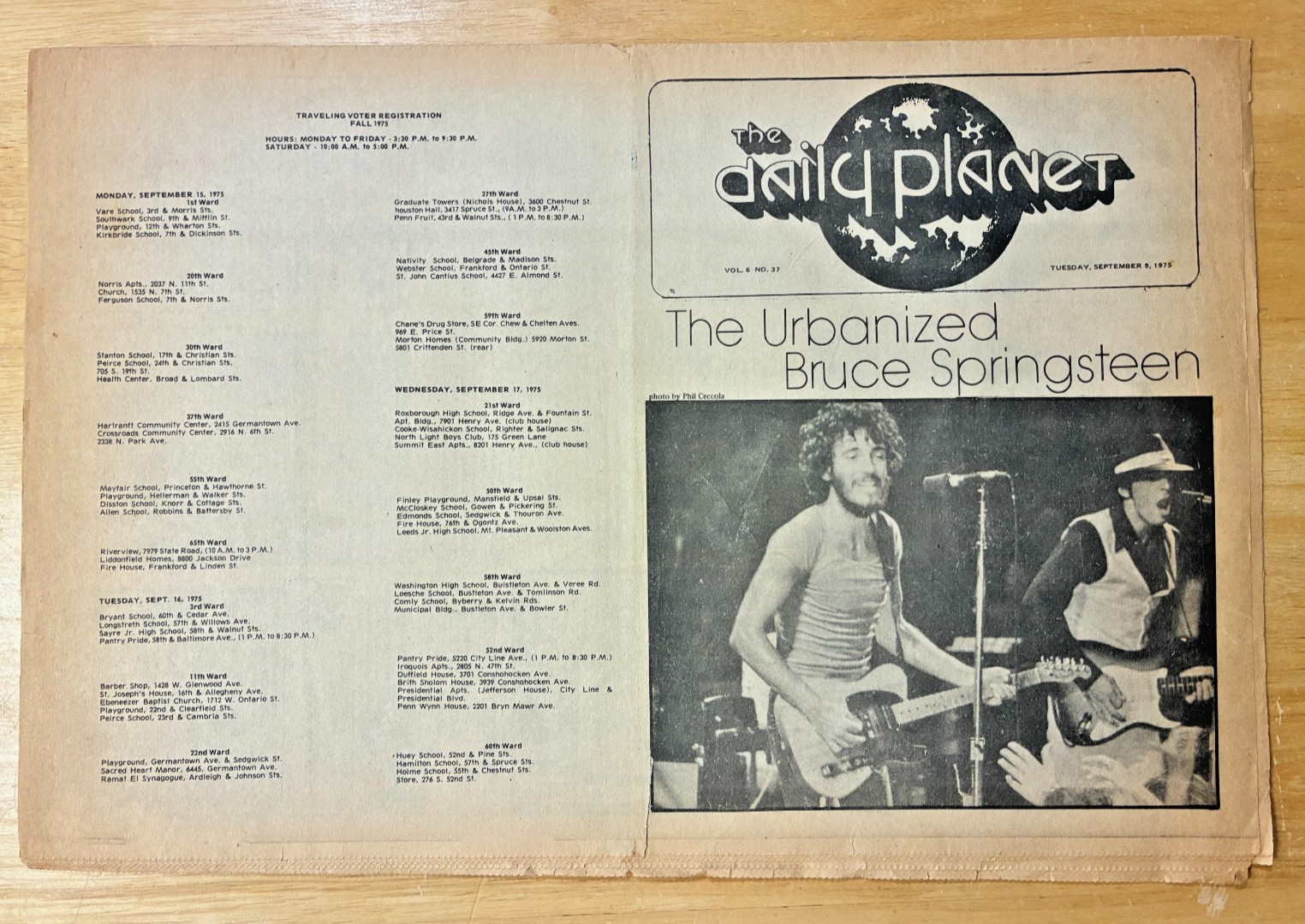 1975 Bruce Springsteen Full Newspaper Lot Unfolded Daily Planet Ampeg Plug 16p