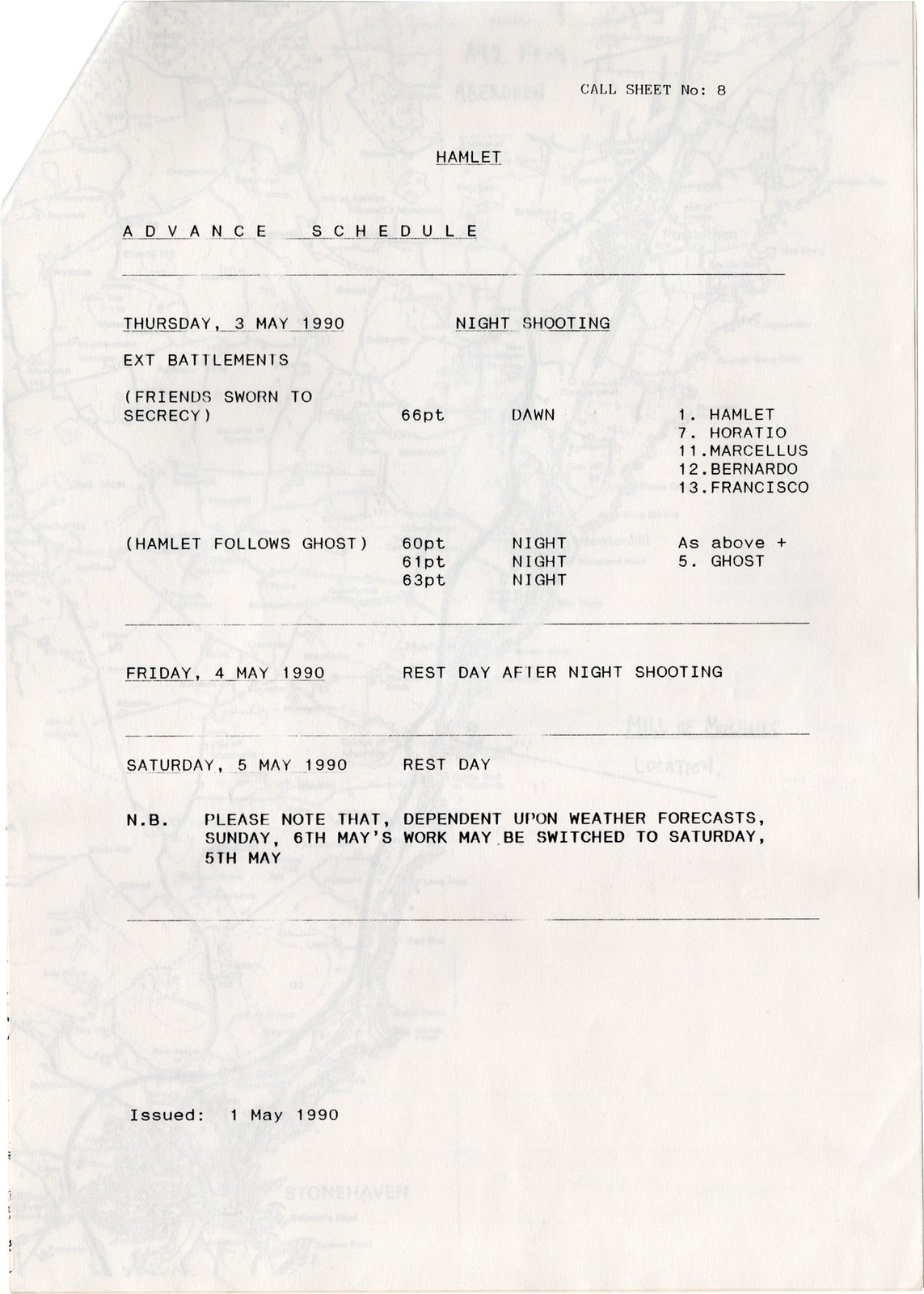 William Shakespeare Franco HAMLET Small archive of production documents #168777
