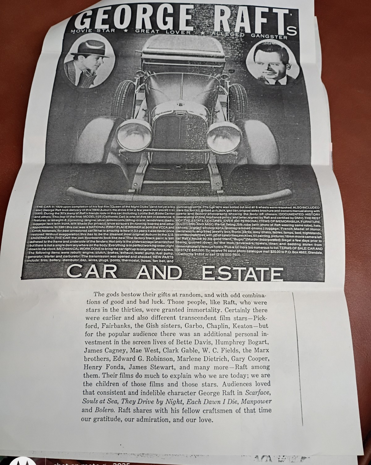 Vintage Movie Memorabilia from Estate Sale of Actor George Raft in the 1980’s