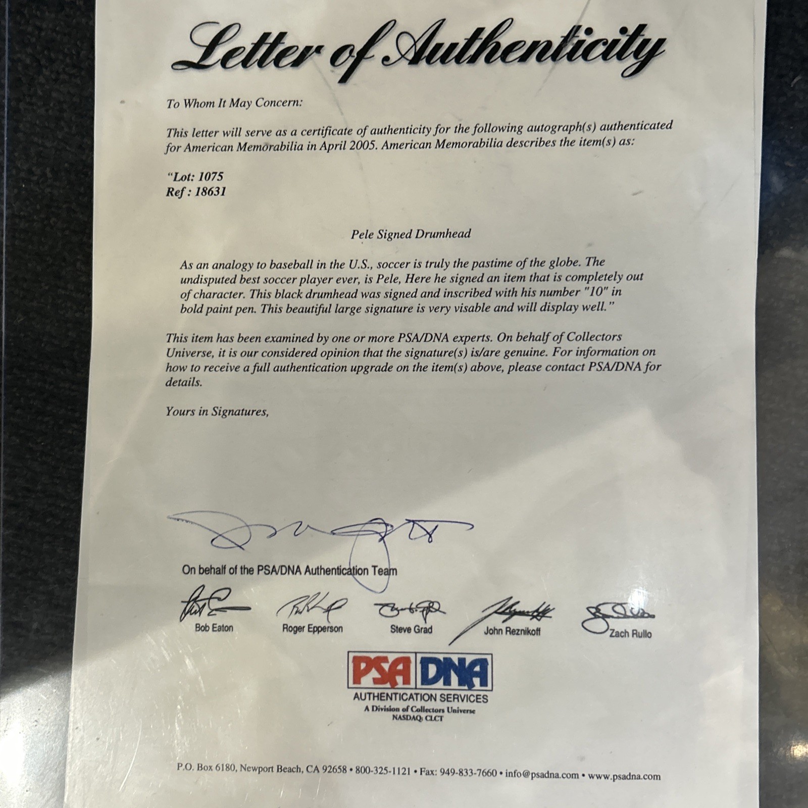 Soccer Great Pele Autographed Black Drumhead Insribed #10 PSA/DNA Authenticated
