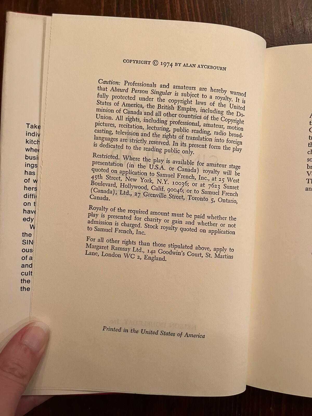 ABSURD PERSON SINGULAR Script Book Alan Ayckbourn Hardcover Book Club Edition