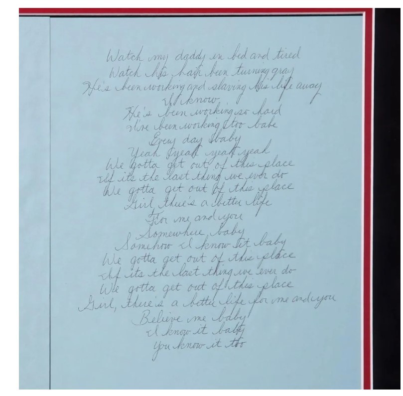 The Animals Handwritten Lyrics Signed Eric Burdon We Gotta Get Out Of This Place