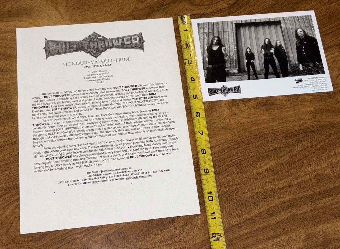 METAL BLADE 2002 Promo Picture BOLT THROWER HONOUR-VALOUR-PRIDE Band Notes