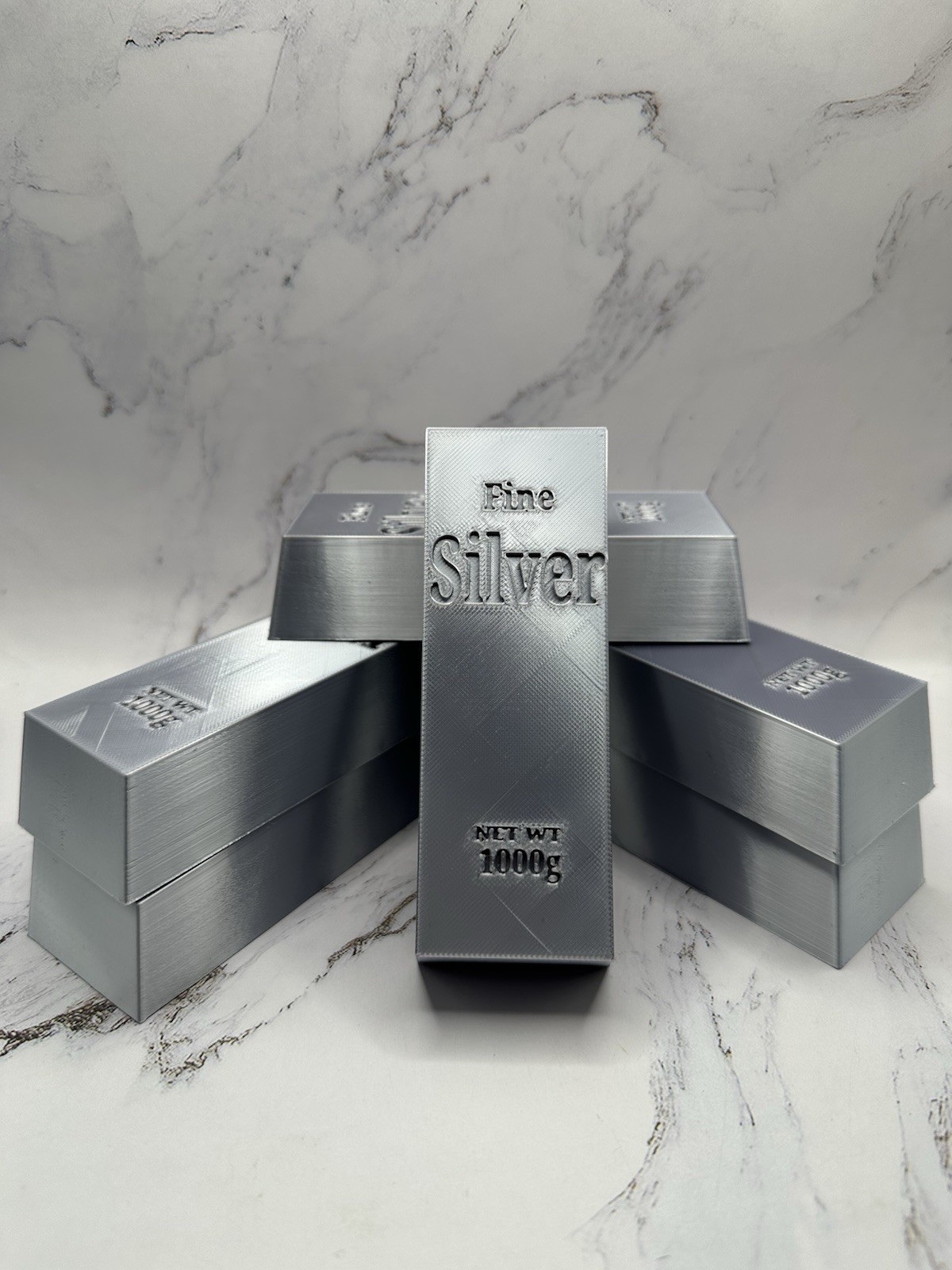 6pc Silver Bar Stack Set | 1kg Style Faux Bullion Display Prop Silver Stacker