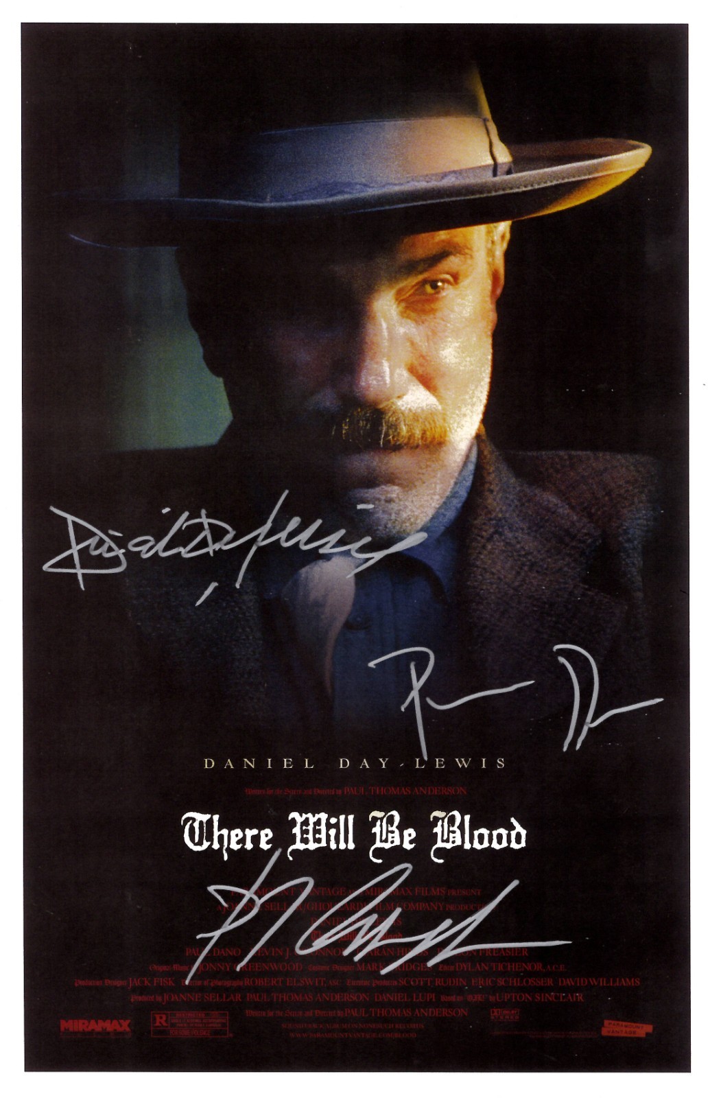 THERE WILL BE BLOOD Signed Poster 11×17 Daniel Day Lewis and Paul Dano
