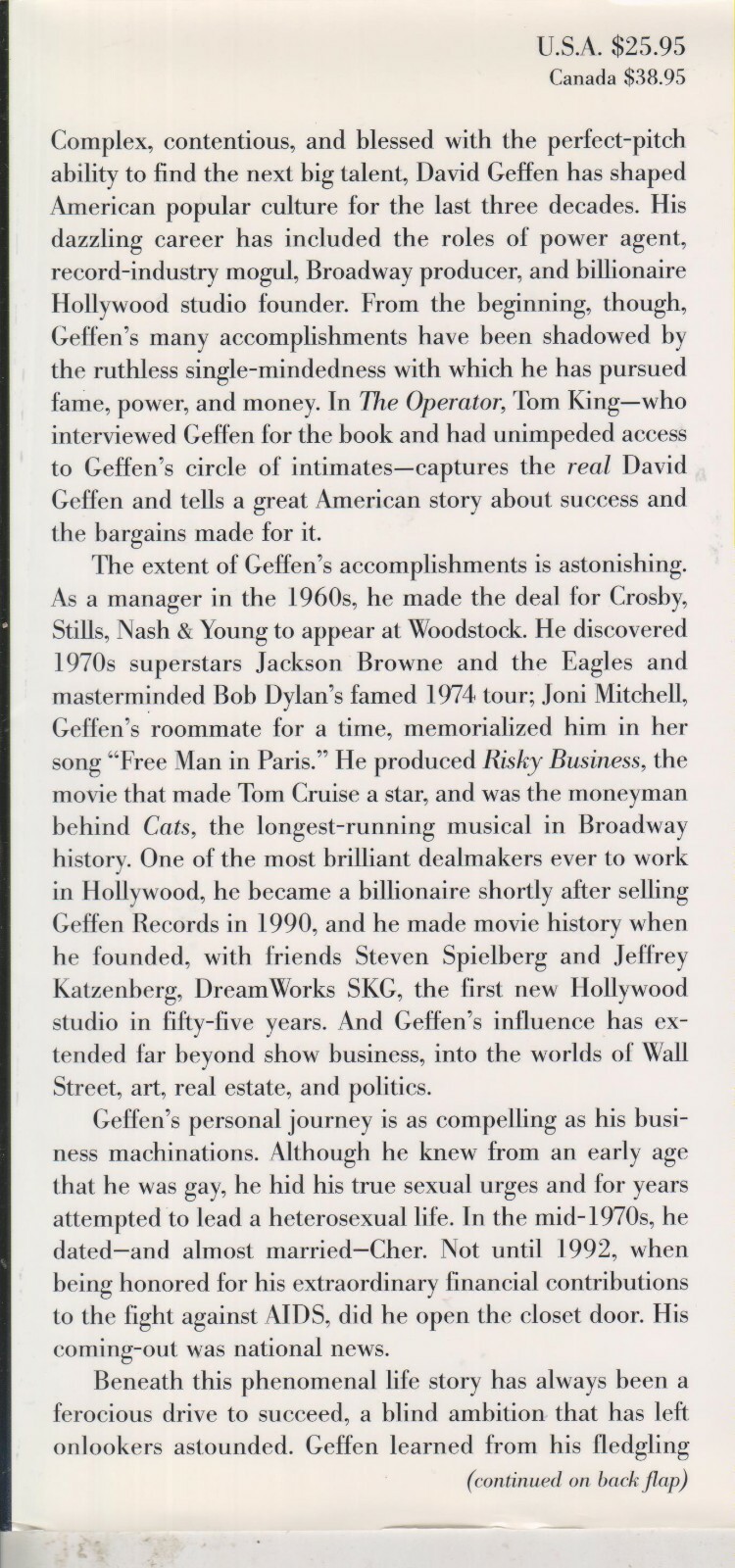 The Operator : David Geffen Builds, Buys, and Sells the New Hollywood by Tom Kin