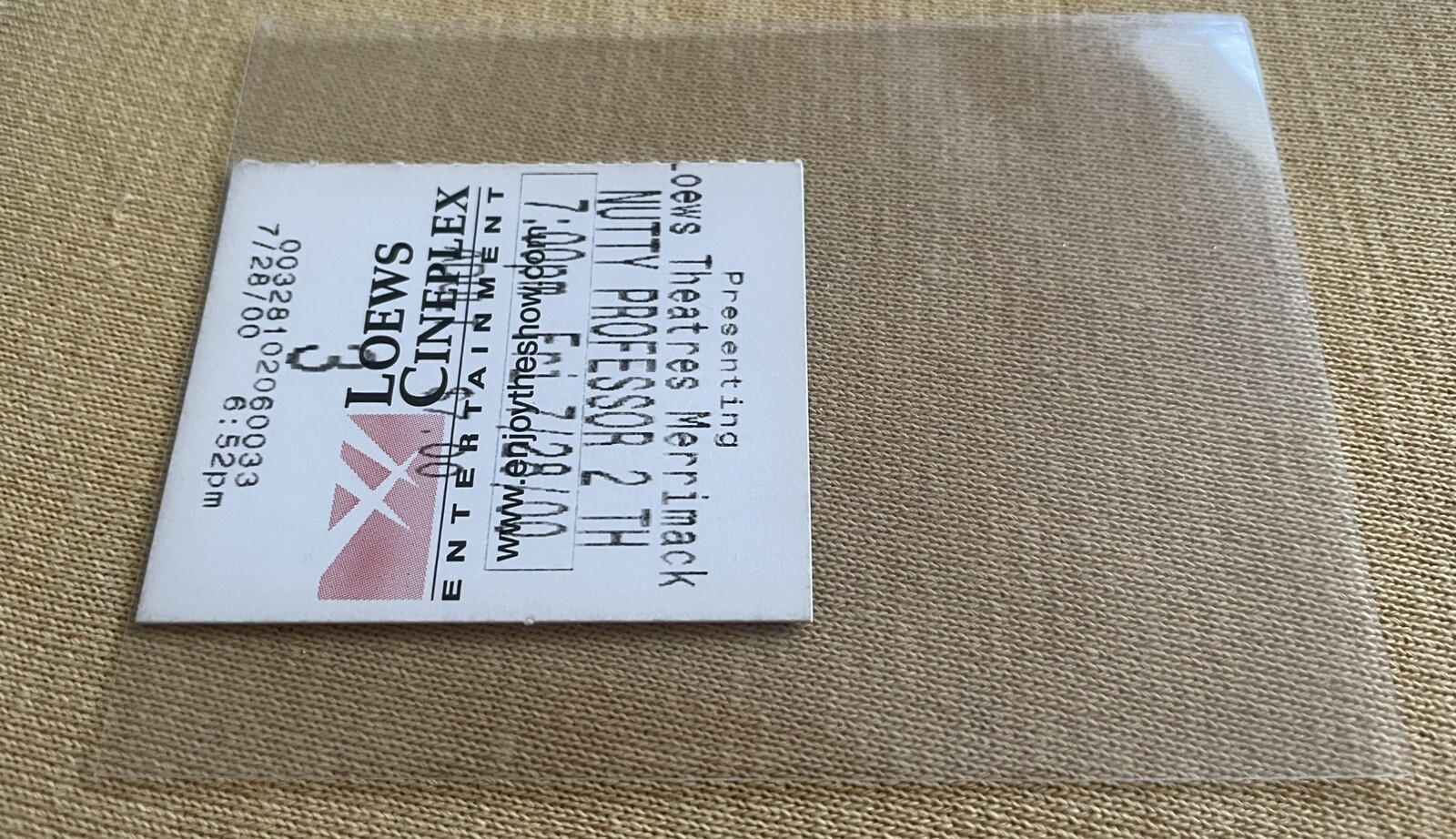 NUTTY PROFESSOR 2: THE CLUMPS. 7/28/00. Lowe’s Theaters Merrimack. Ticket Stub.