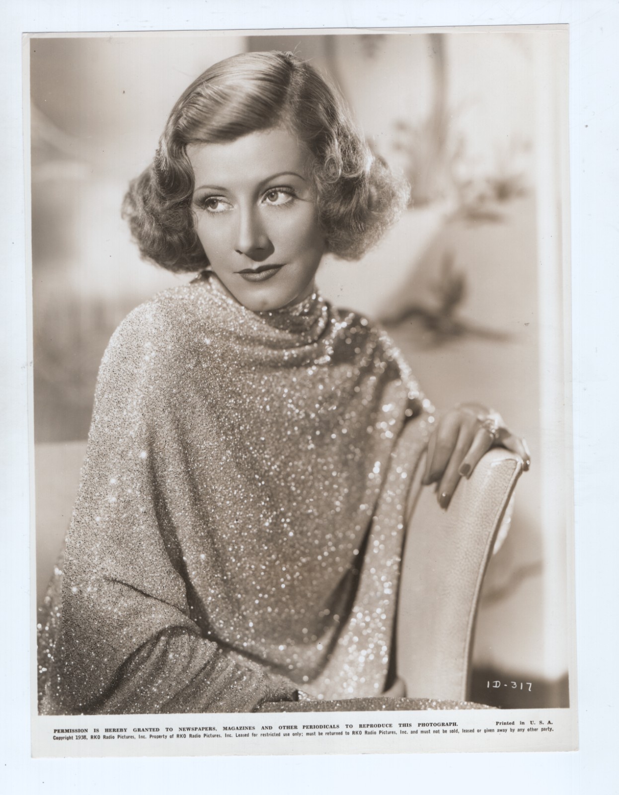 Irene Dunne Shining Dress Portrait Orig 1938 7.5×9.75 RKO Photo