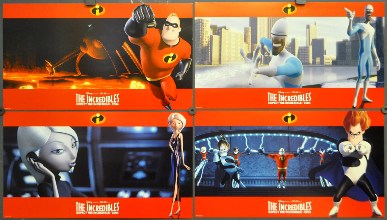 THE INCREDIBLES 2004 ORIGINAL 10X17 NEAR MINT LOBBY CARD SET CRAIG T. NELSON