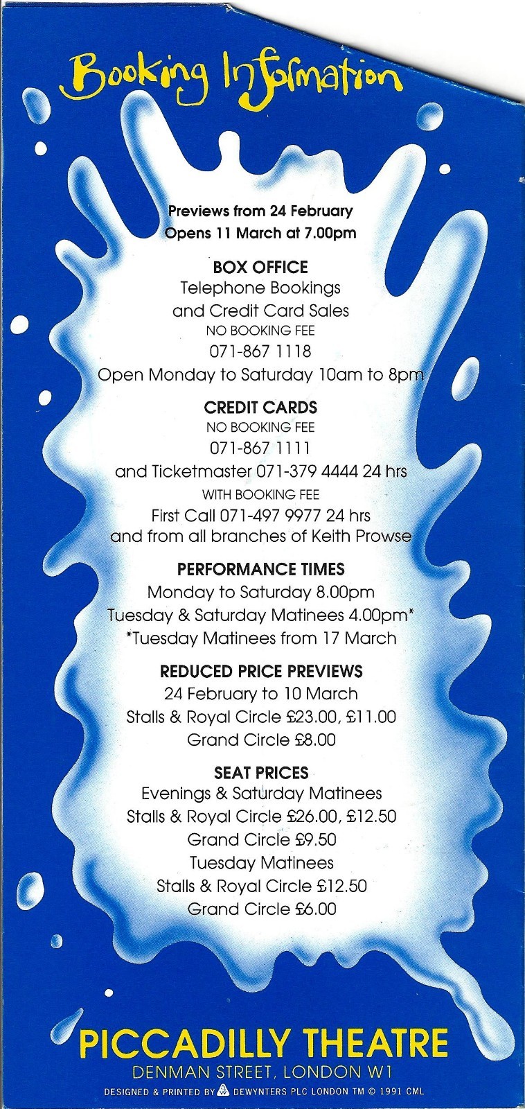 Tony Monopoly “MOBY DICK” Joanne Redman 1992 London Opening Die-Cut Flyer