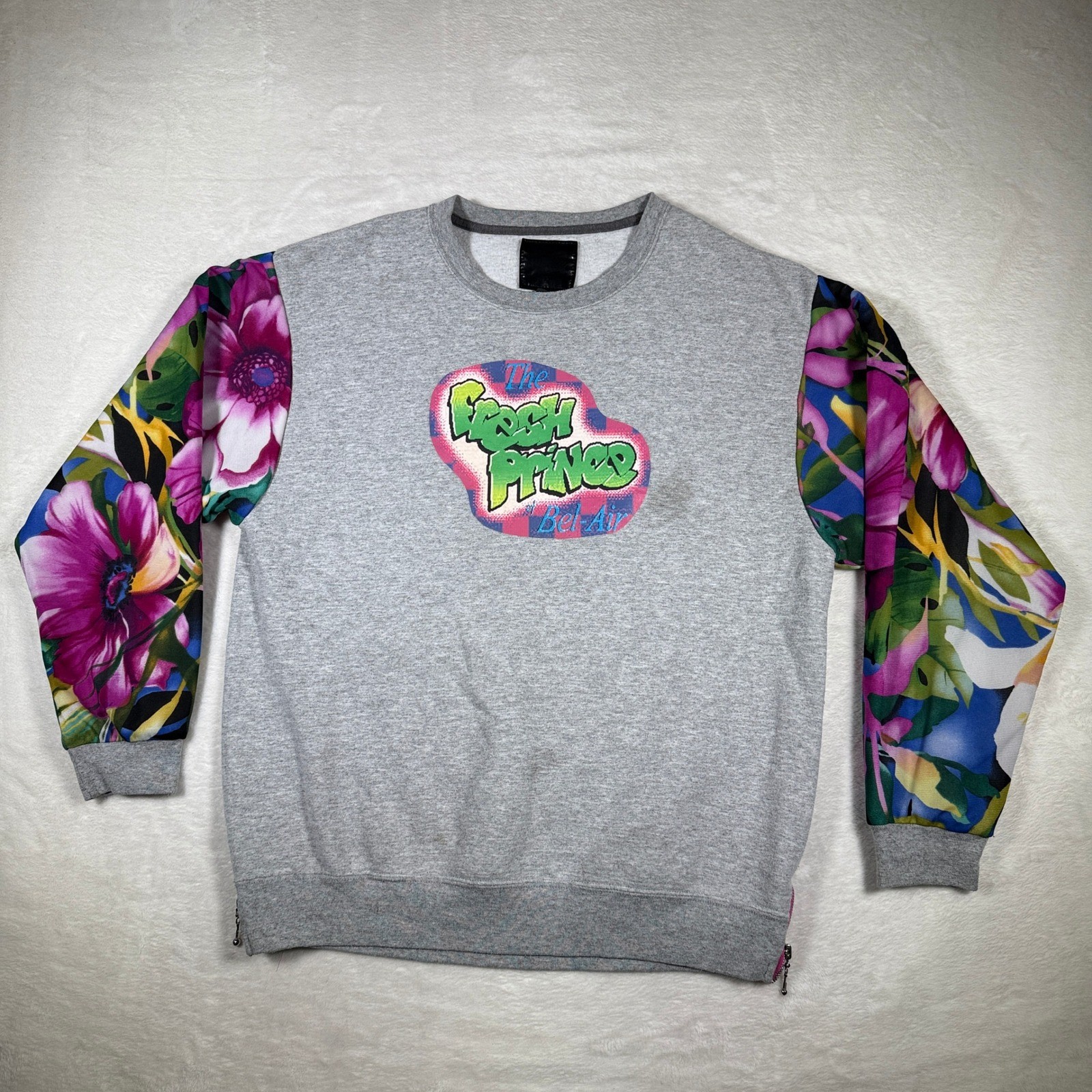 The Fresh Prince of Bel Air Large Crewneck Sweatshirt Floral Print Gray Men’s
