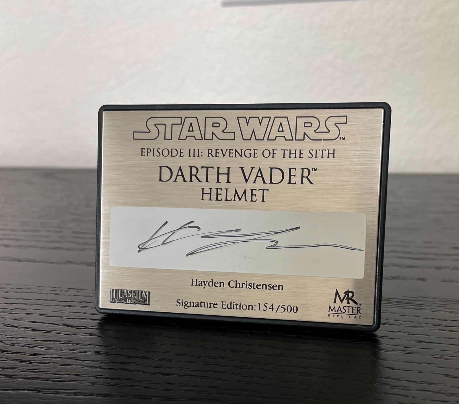 Hayden Christensen Signed Plaque. Master Replicas Vader ROTS. Lucasfilm Licensed