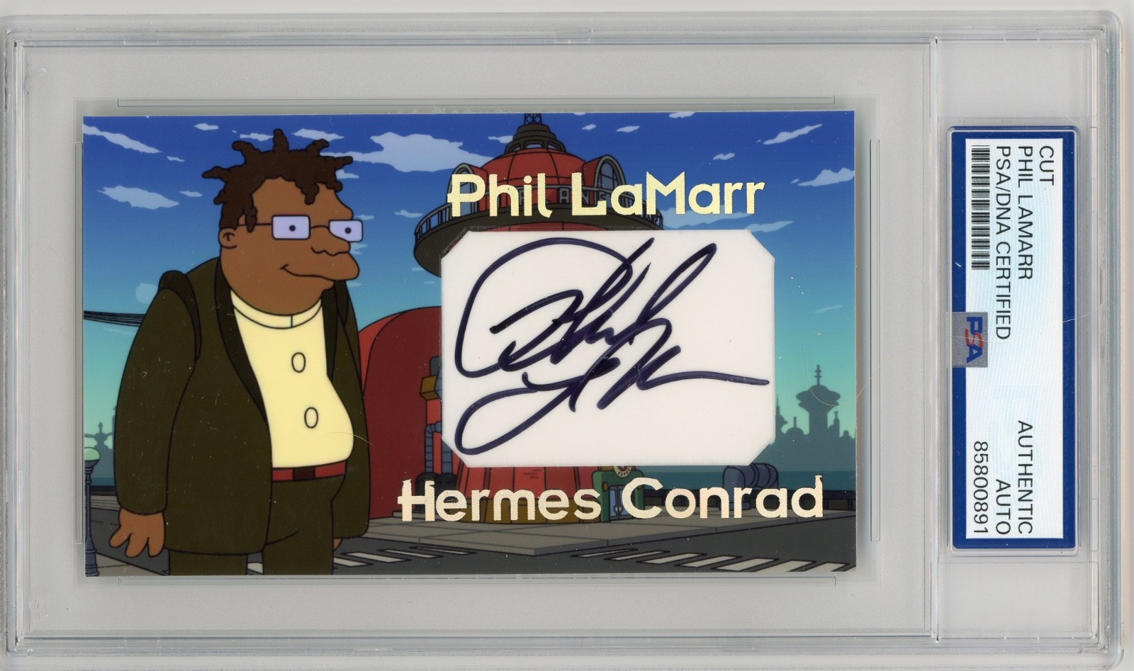 Phil LaMarr Signed Cut Custom Futurama Hermes 3×5 Card PSA Slab Slabbed AUTO