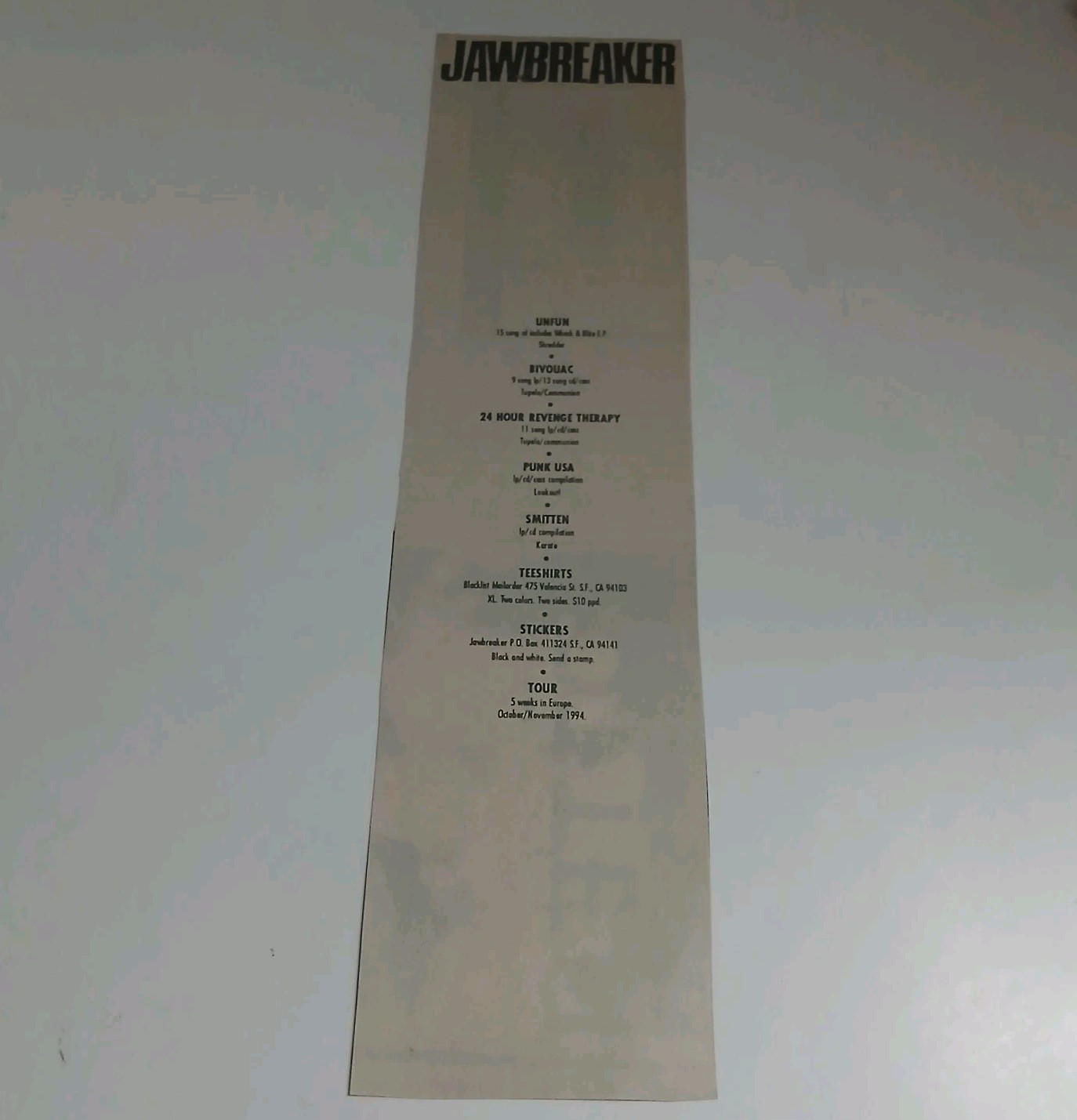 Jawbreaker 1994 Punk Flyer 90s DIY Hardcore Tour Black Label Ephemera Zine Ad
