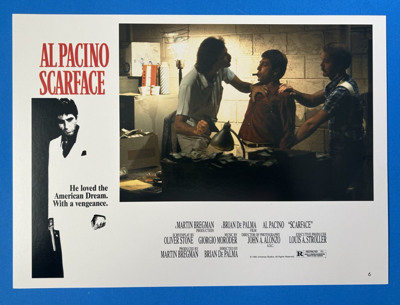 SCARFACE 1983 ORIGINAL LOBBY CARD #6 AL PACINO MICHELLE PFEIFFER STEVEN BAUER