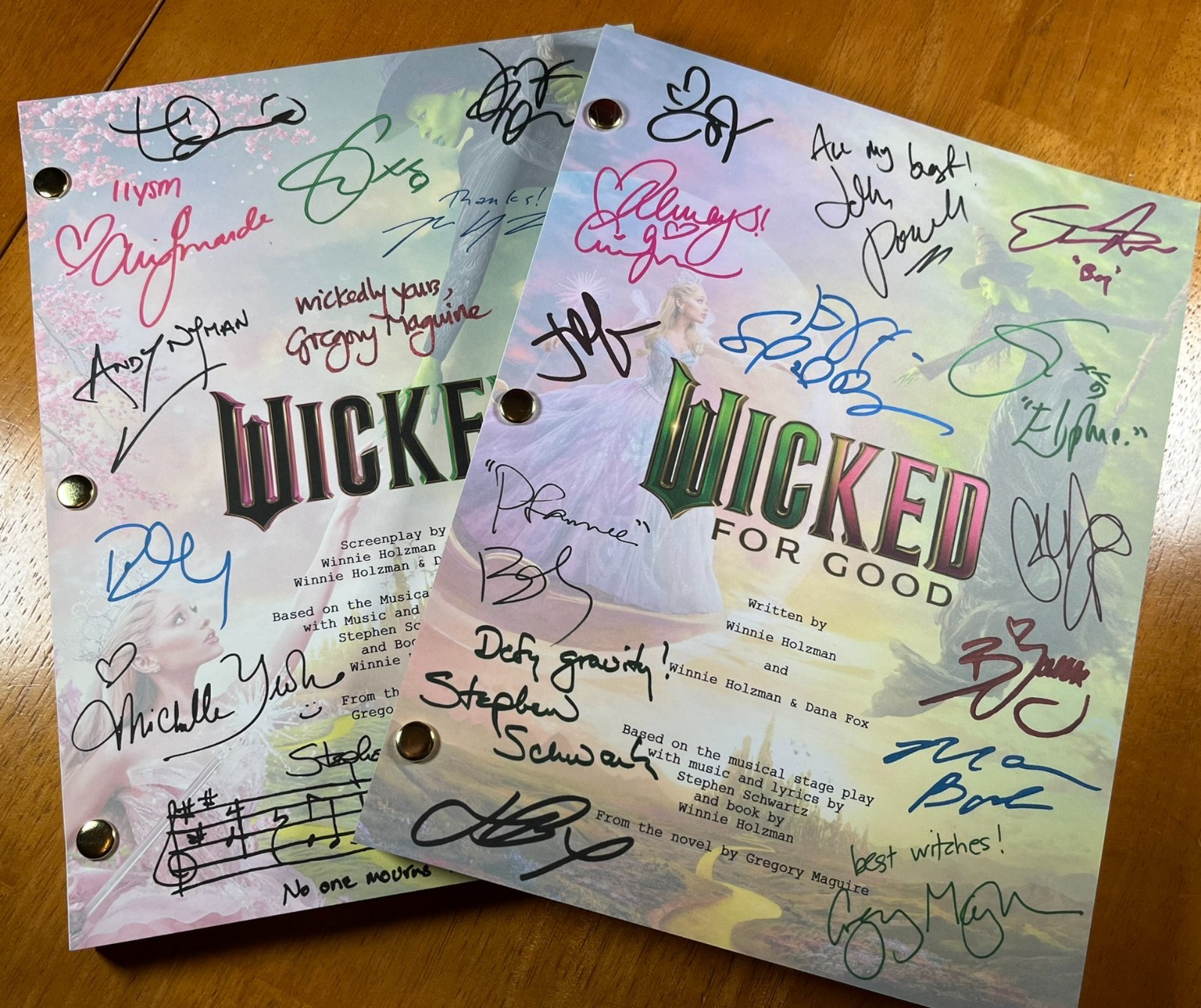 Wicked & Wicked For Good Movie Scripts Signed- Autograph Reprints- Wicked Movie