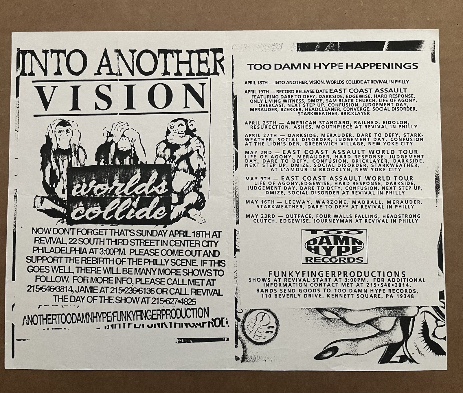 rare INTO ANOTHER VISION WORLDS COLLIDE flyer 1993 LIFE OF AGONY MERAUDER HC
