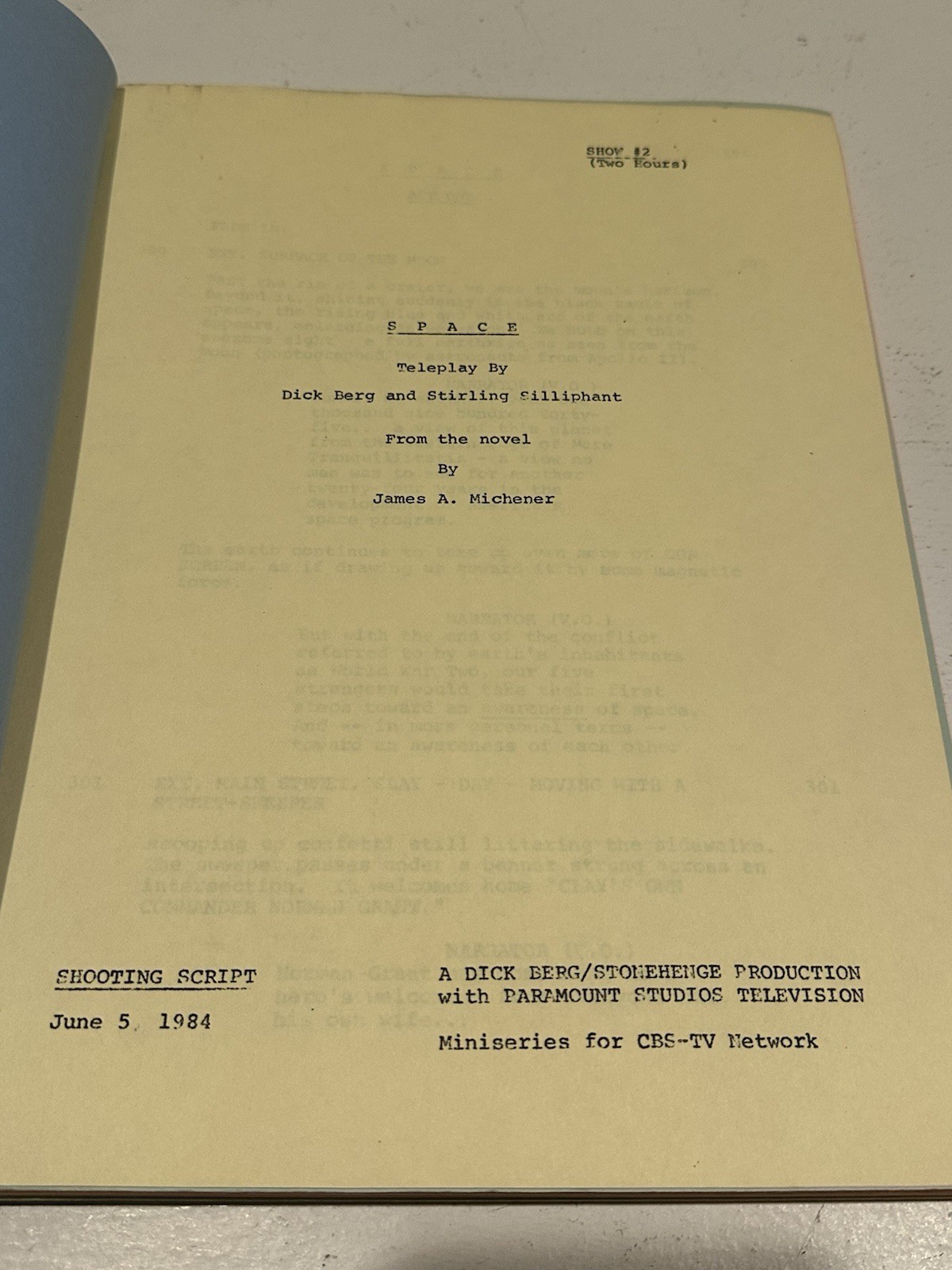 SPACE Paramount Television Productions Scripts — (Shows #2, #3, and #4) 1984
