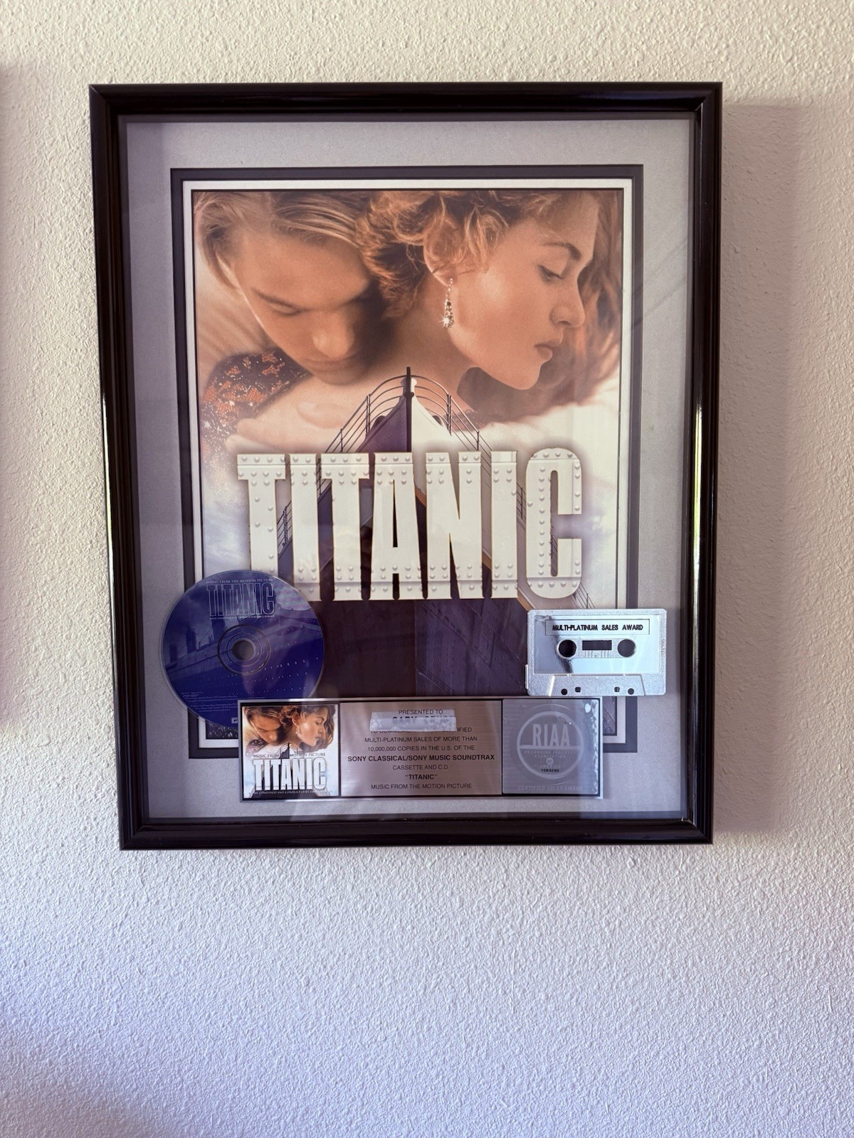 Official RIAA Titanic soundtrack plaque. Framed, excellent condition.