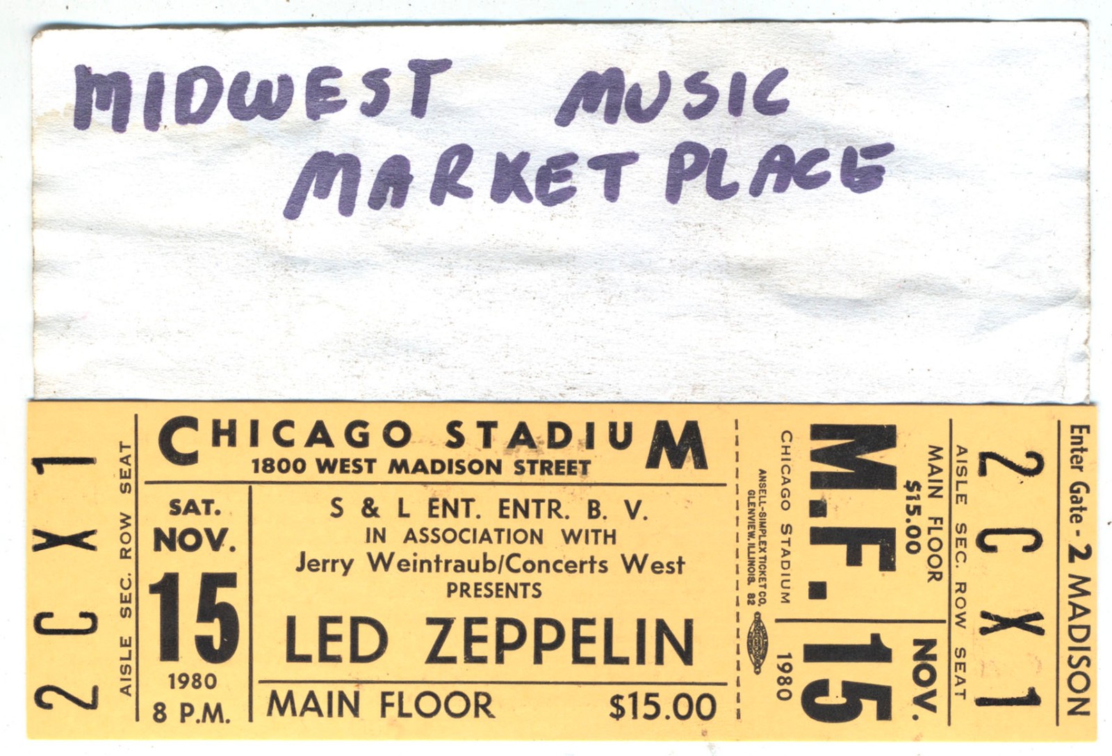 Rare MINT Led Zeppelin Full 1980 Main Floor Concert Ticket!! – John Bonham Death