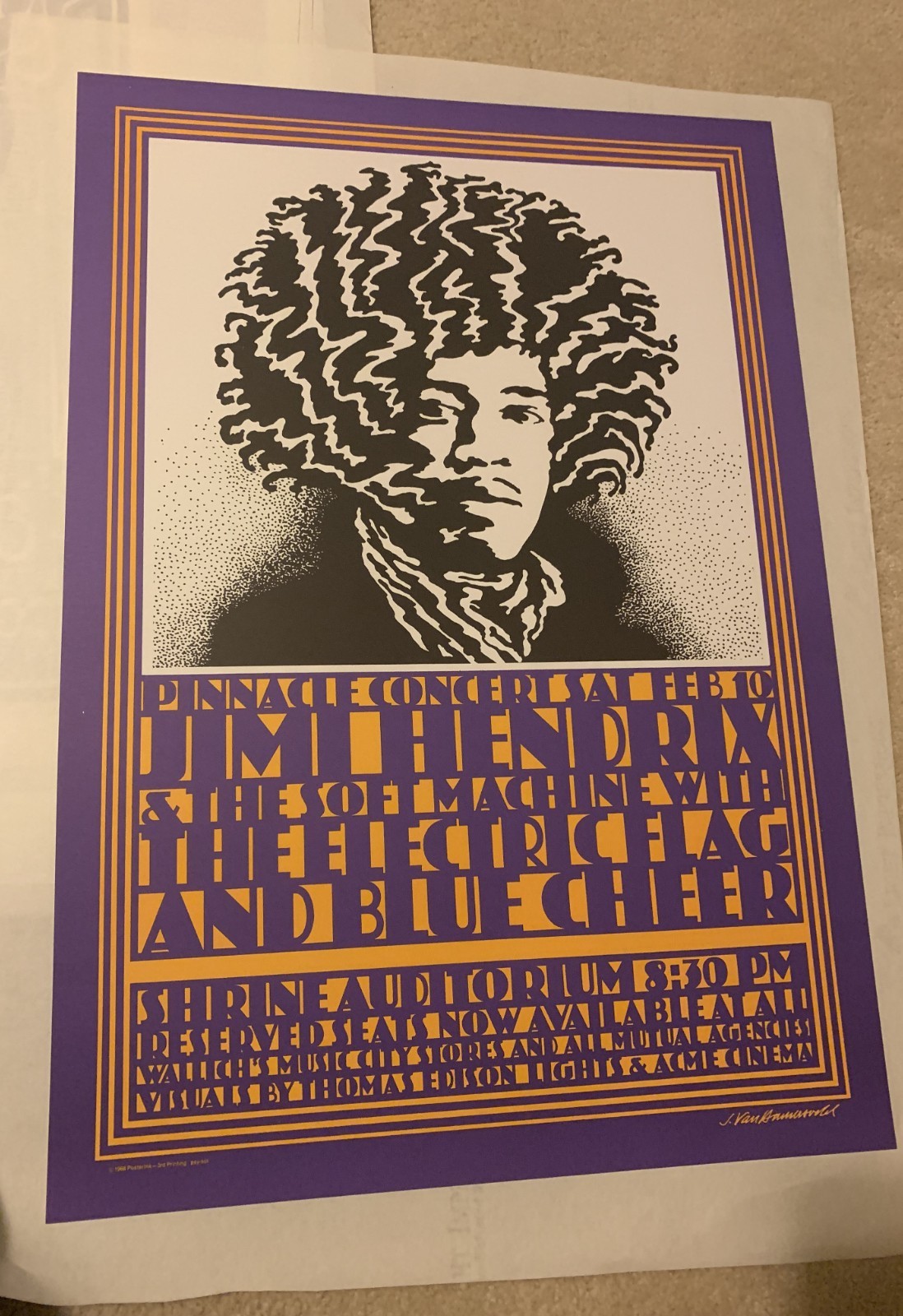 JIMI HENDRIX CONCERT POSTER 1968 MINT CONDITION 3RD PRINTING Xmas Sale!!