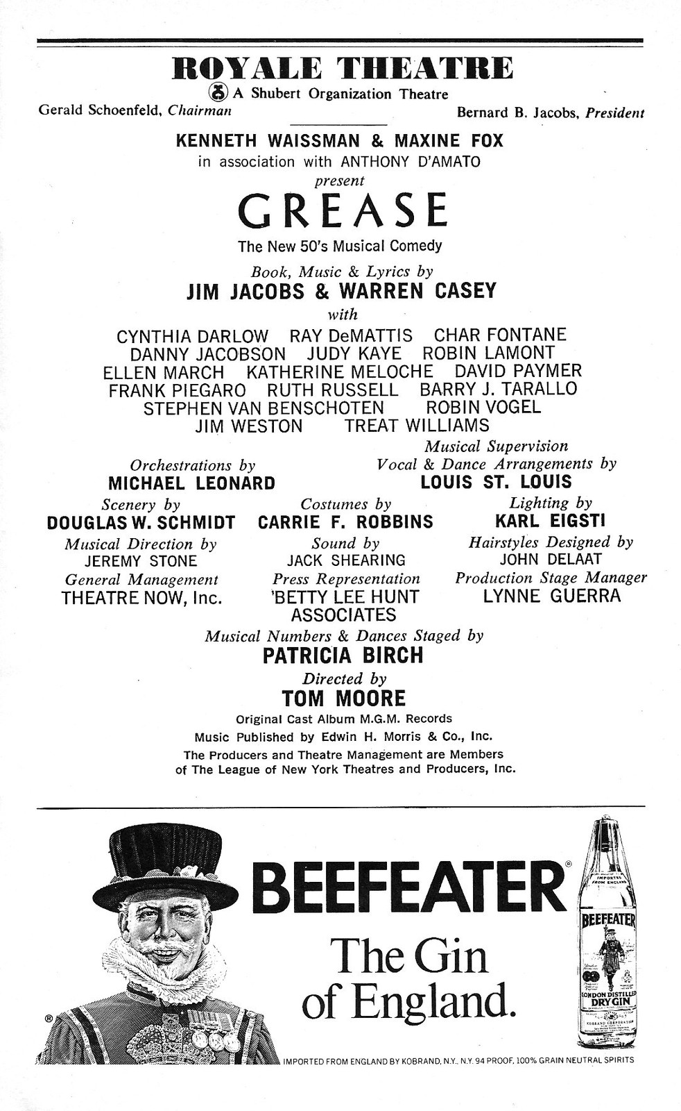 Judy Kaye “GREASE” Treat Williams / Jim Weston 1977 Broadway Playbill
