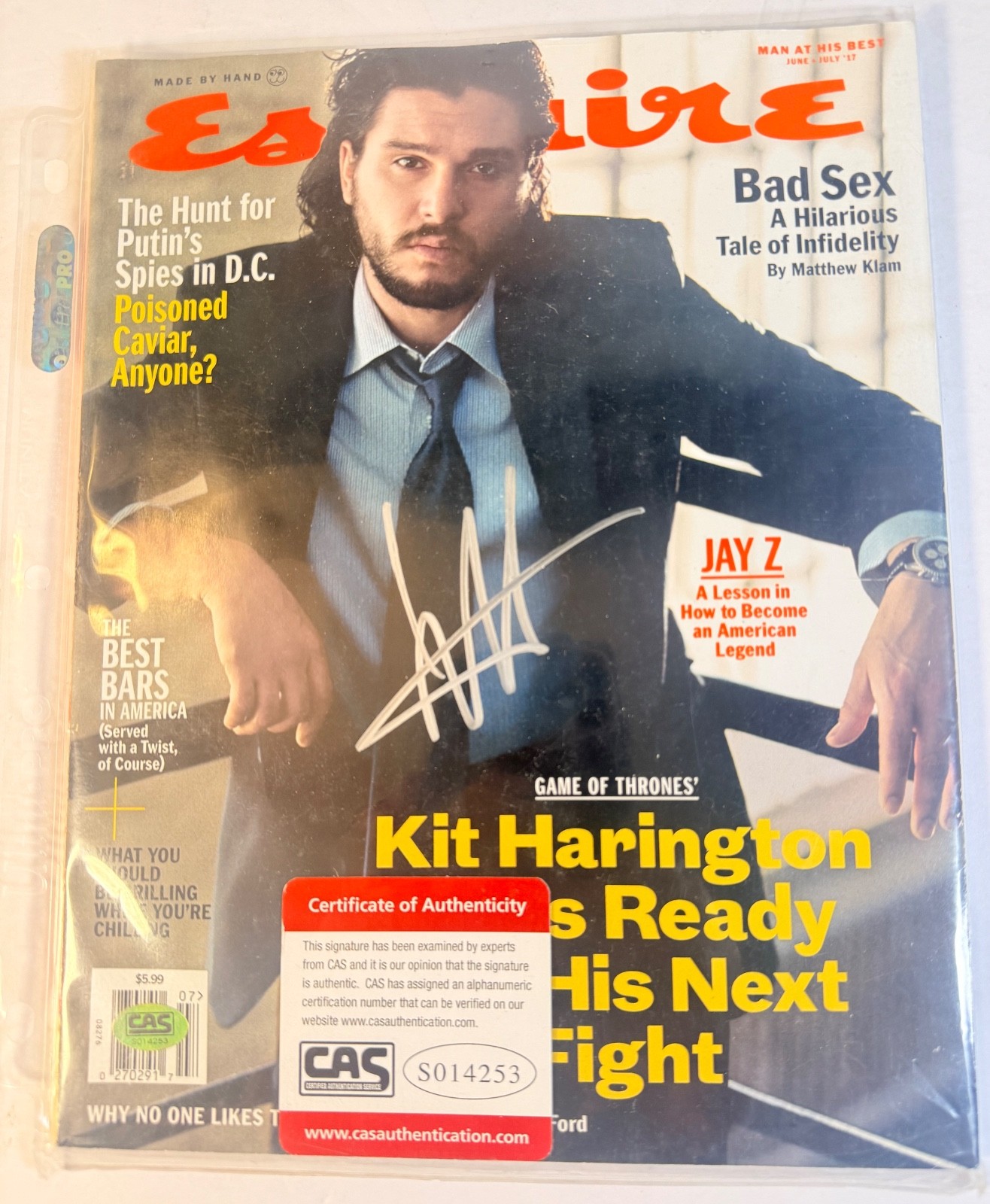Kit Harington Signed Esquire Magazine 2017 Game of Thrones Jon Snow CAS COA
