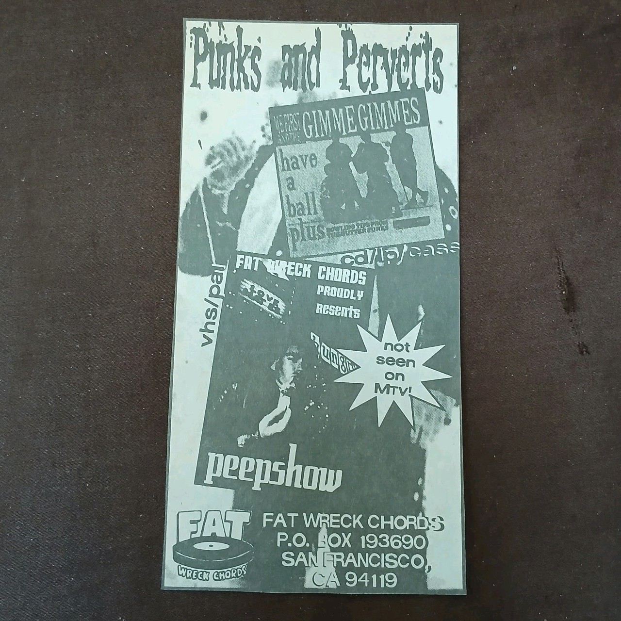 Fat Wreck Chords Punks And Perverts Flyer Ad Promo Me First Gimme Gimmes VHS 90s
