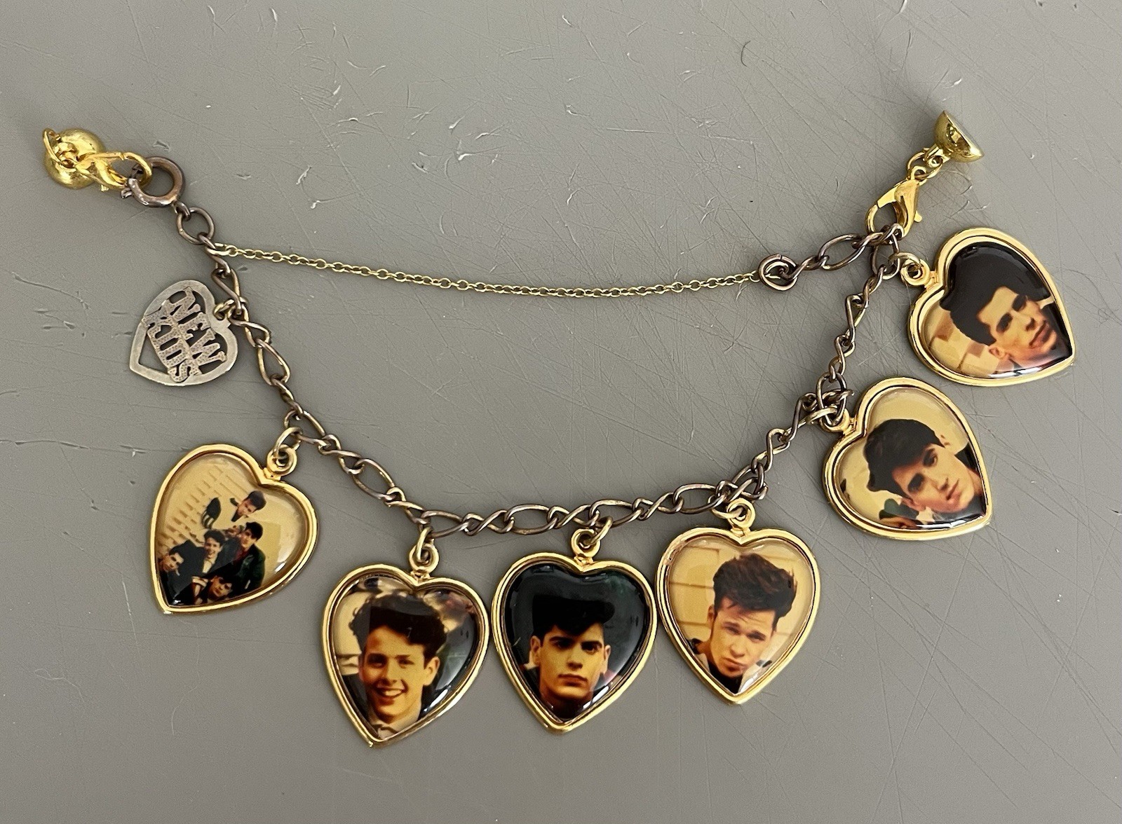 Vintage NKOTB New Kids On The Block Charm Bracelet 1990 Hearts Magnet Extender