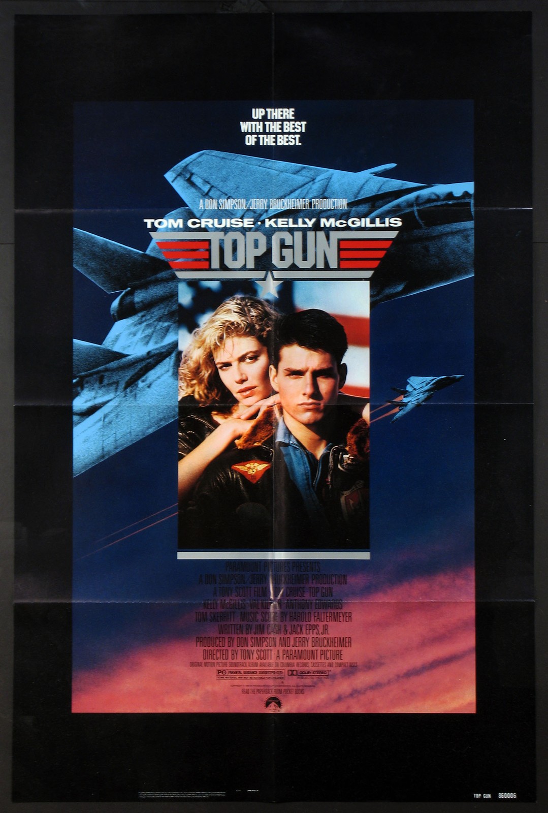 TOP GUN TOM CRUISE TONY SCOTT NAVY JET FIGHTER PILOT 1986 1-SHEET NEAR MINT