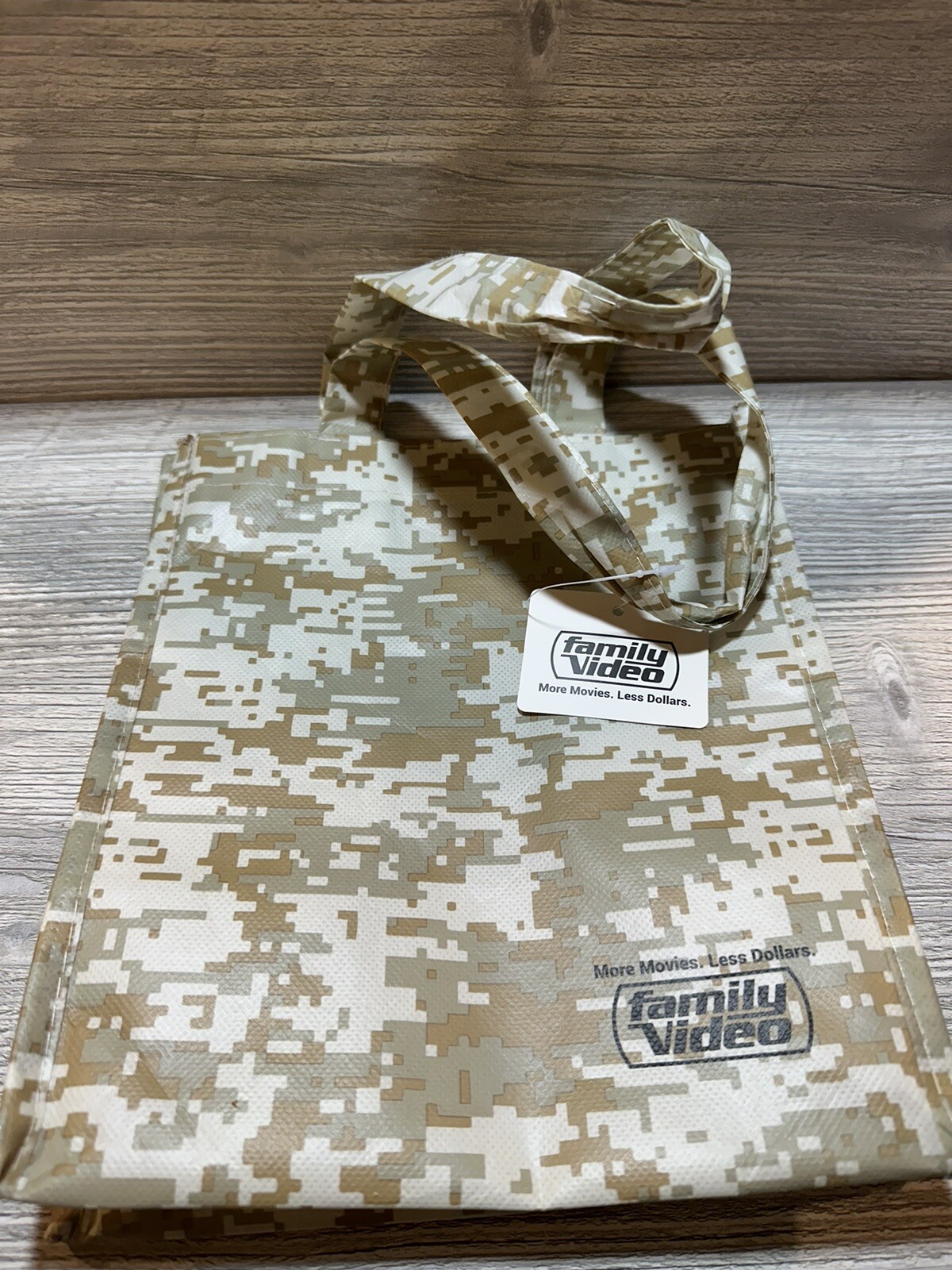 Family Video Movie Rental Store Camo Print Recyclable Promotional Bag NWT