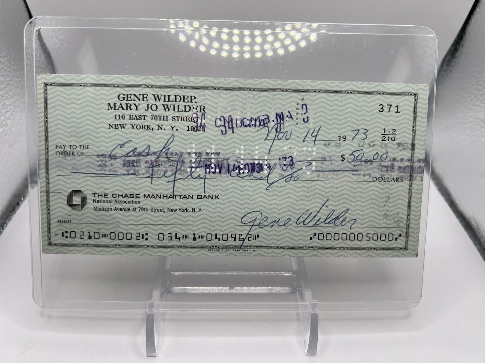 1973 Gene Wilder Signed Autographed Check JSA COA Willy Wonka Auto 11/14/73 RARE