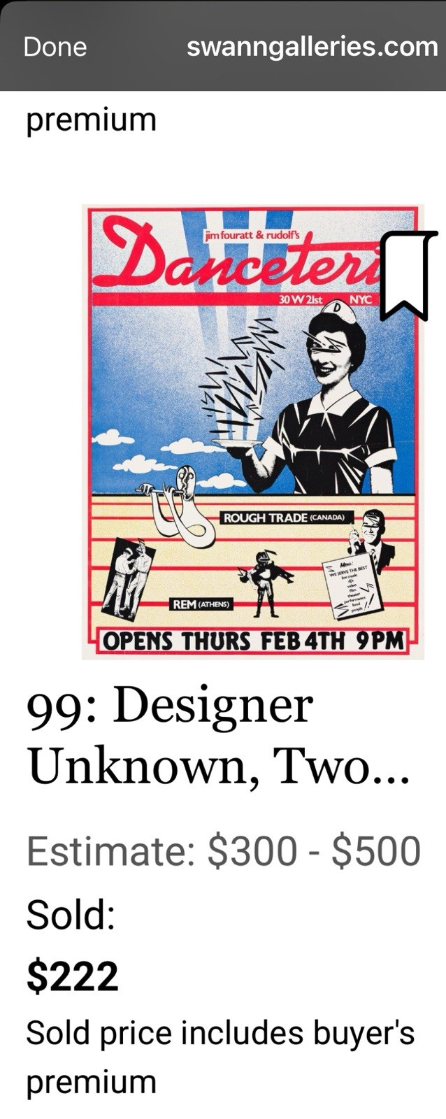 1982 Danceteria Reopening Poster R.E.M. Rough Trade NYC Jim Fouratt 11×17