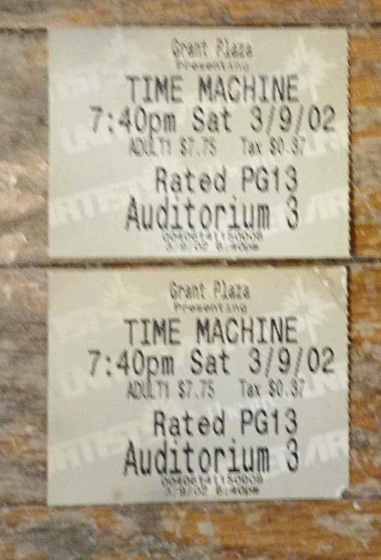 2002 The Time Machine Movie Ticket Stub Opening Weekend Jeremy Irons Guy Pearce