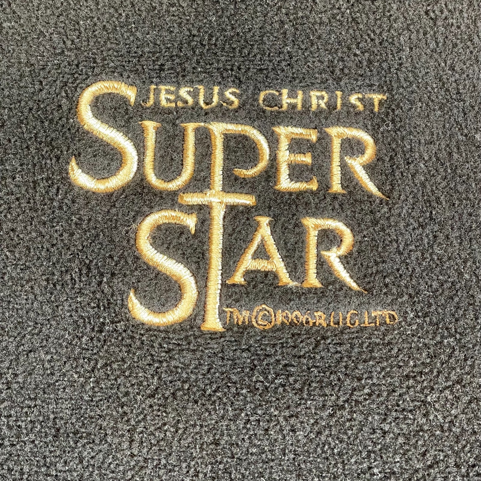 Men’s Fleece Shirt Jesus Christ Super Star Crew Neck 2XL Black Gold Logo VTG