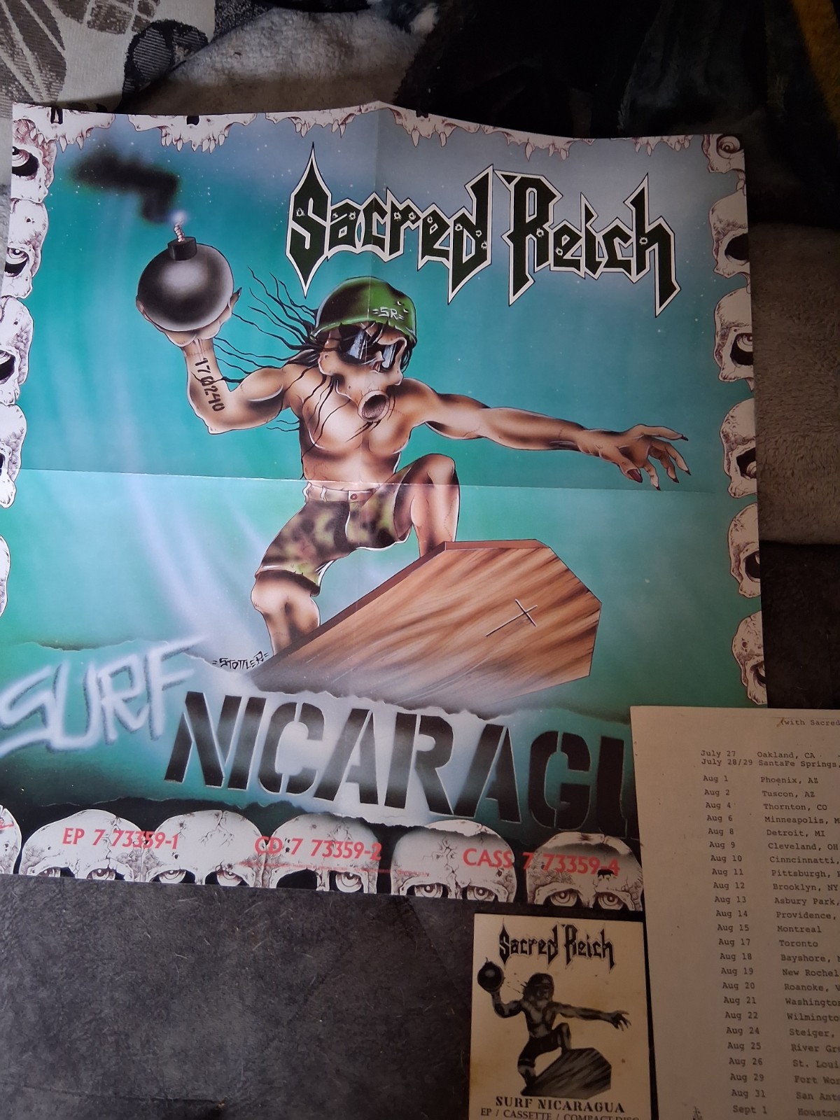 Sacred Reich Surf Nicaragua 1988 Promo poster,sticked & Tour schedule original
